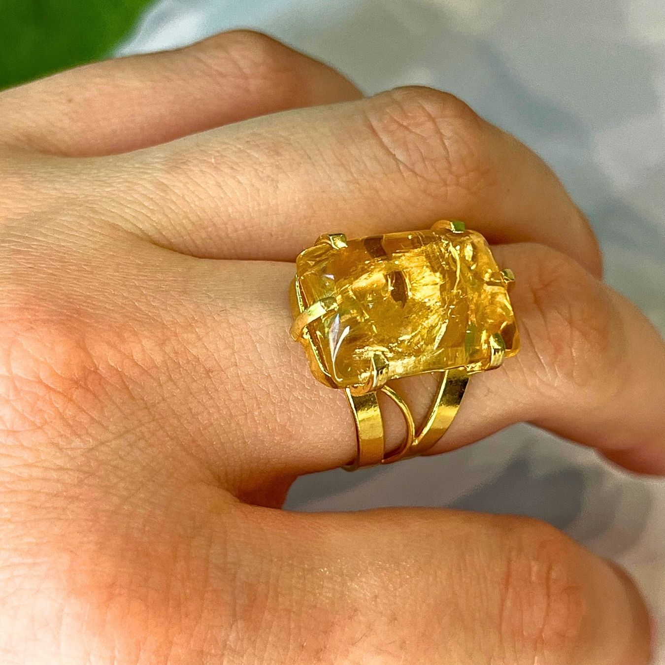 Various stones - Adjustable Cabochon Ring - Gold Plated
