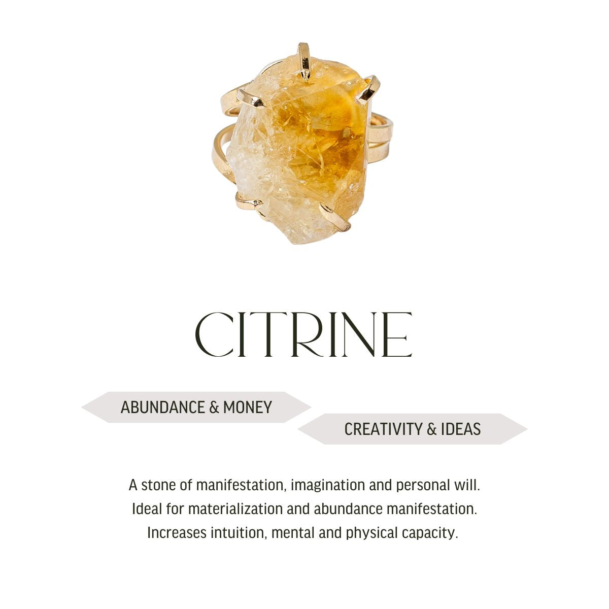 Big Citrine - Lollipop Ring - Gold Plated