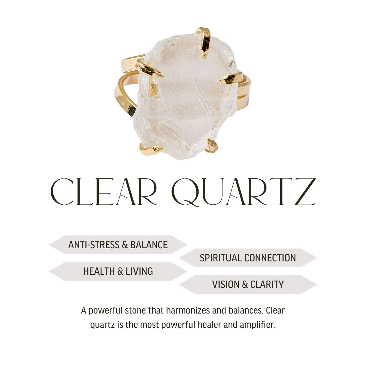 Big Clear Quartz - Lollipop Ring - Gold Plated
