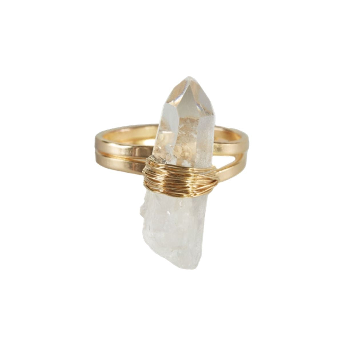 Clear Quartz - Wrapped Raw Ring - Adjustable - Gold Plated