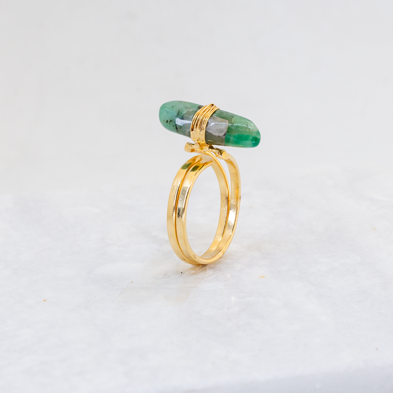 Emerald - Wrapped Raw Ring - Adjustable - Gold Plated
