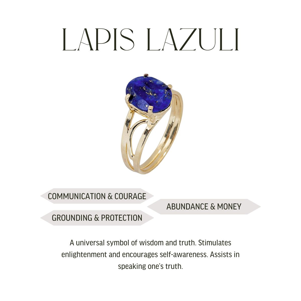 Lapis Lazuli - Royal Ring - Adjustable - Gold Plated