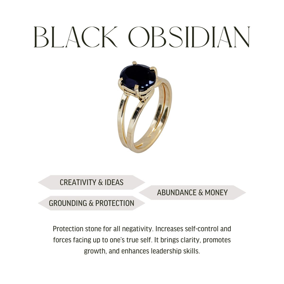 Black Obsidian - Royal Ring - Adjustable - Gold Plated