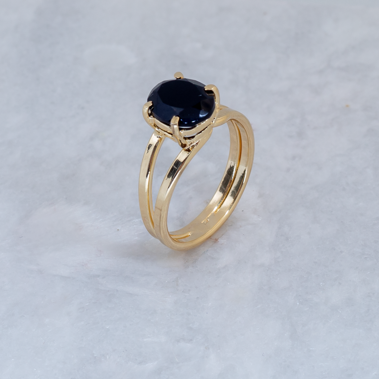 Black Obsidian - Royal Ring - Adjustable - Gold Plated