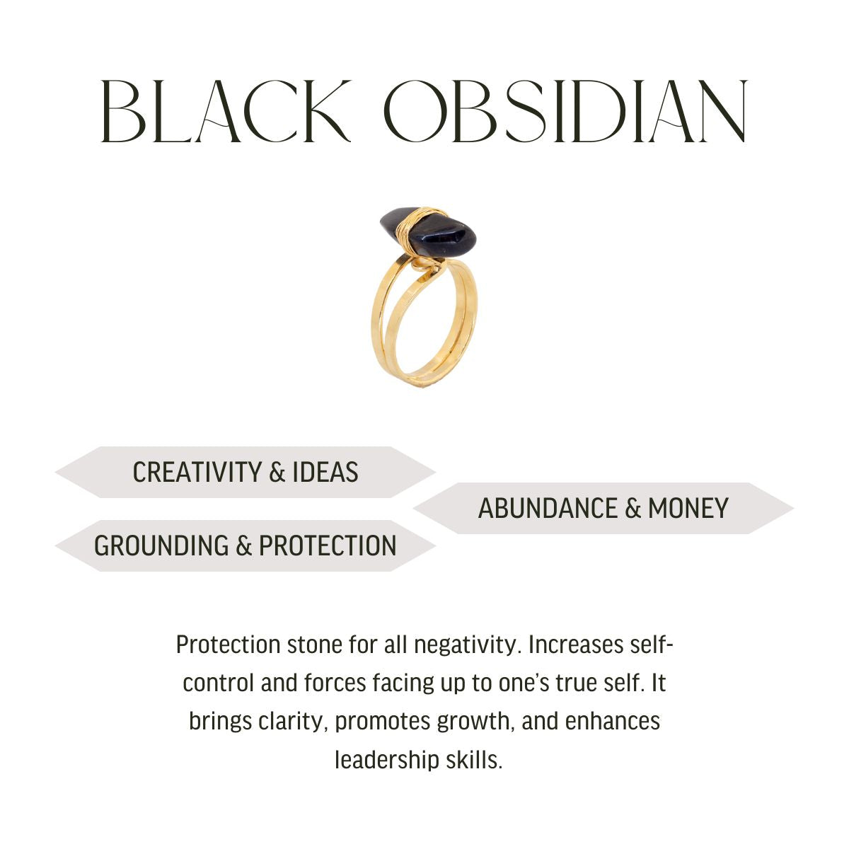 Black Obsidian - Wrapped Raw Ring - Adjustable - Gold Plated