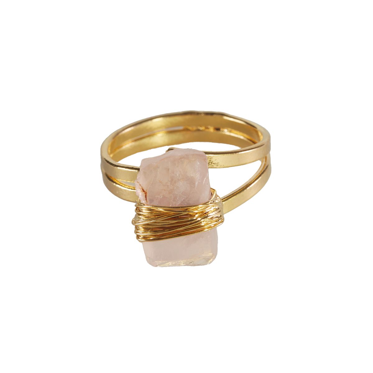 Rose Quartz - Wrapped Raw Ring - Adjustable - Gold Plated