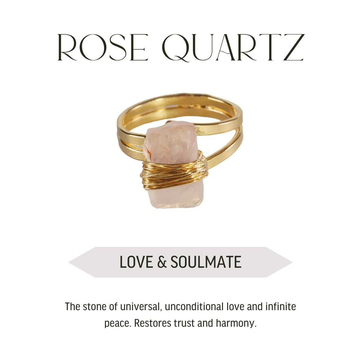 Rose Quartz - Wrapped Raw Ring - Adjustable - Gold Plated