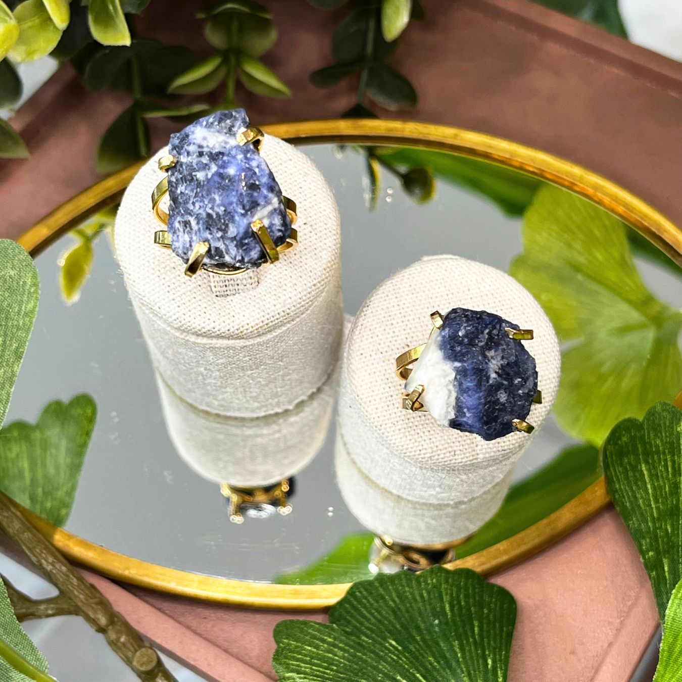 Big Sodalite - Lollipop Ring - Gold Plated