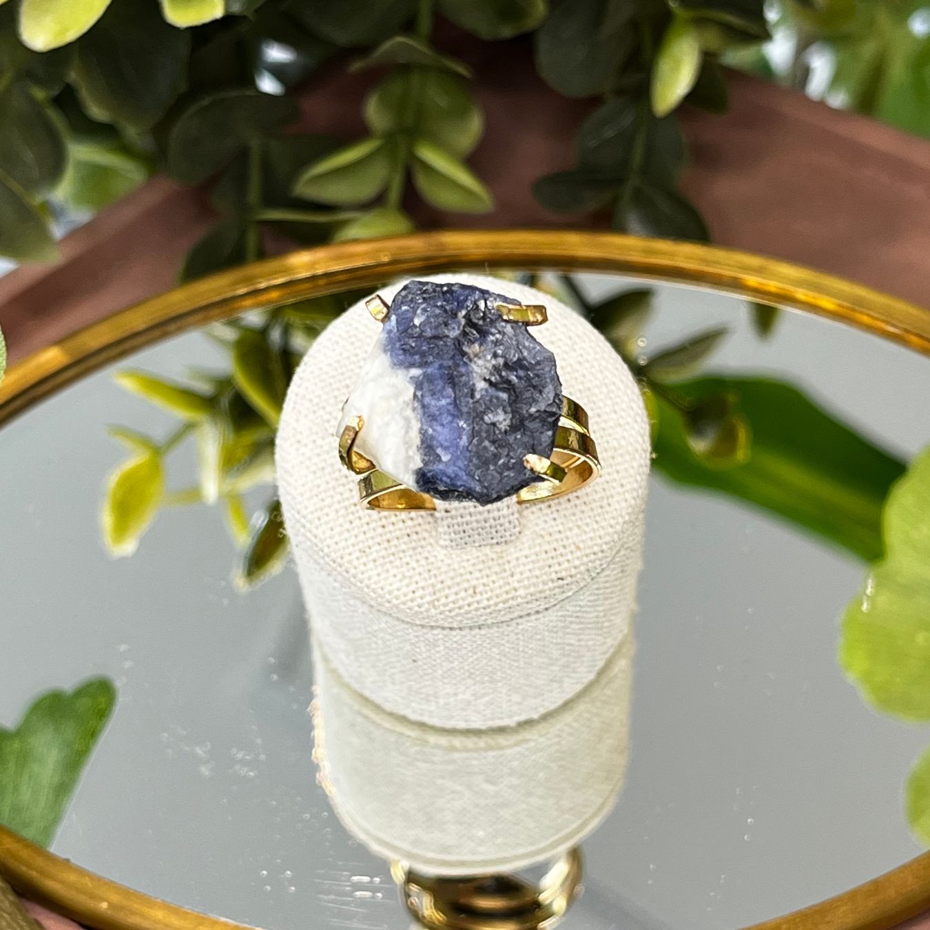 Big Sodalite - Lollipop Ring - Gold Plated