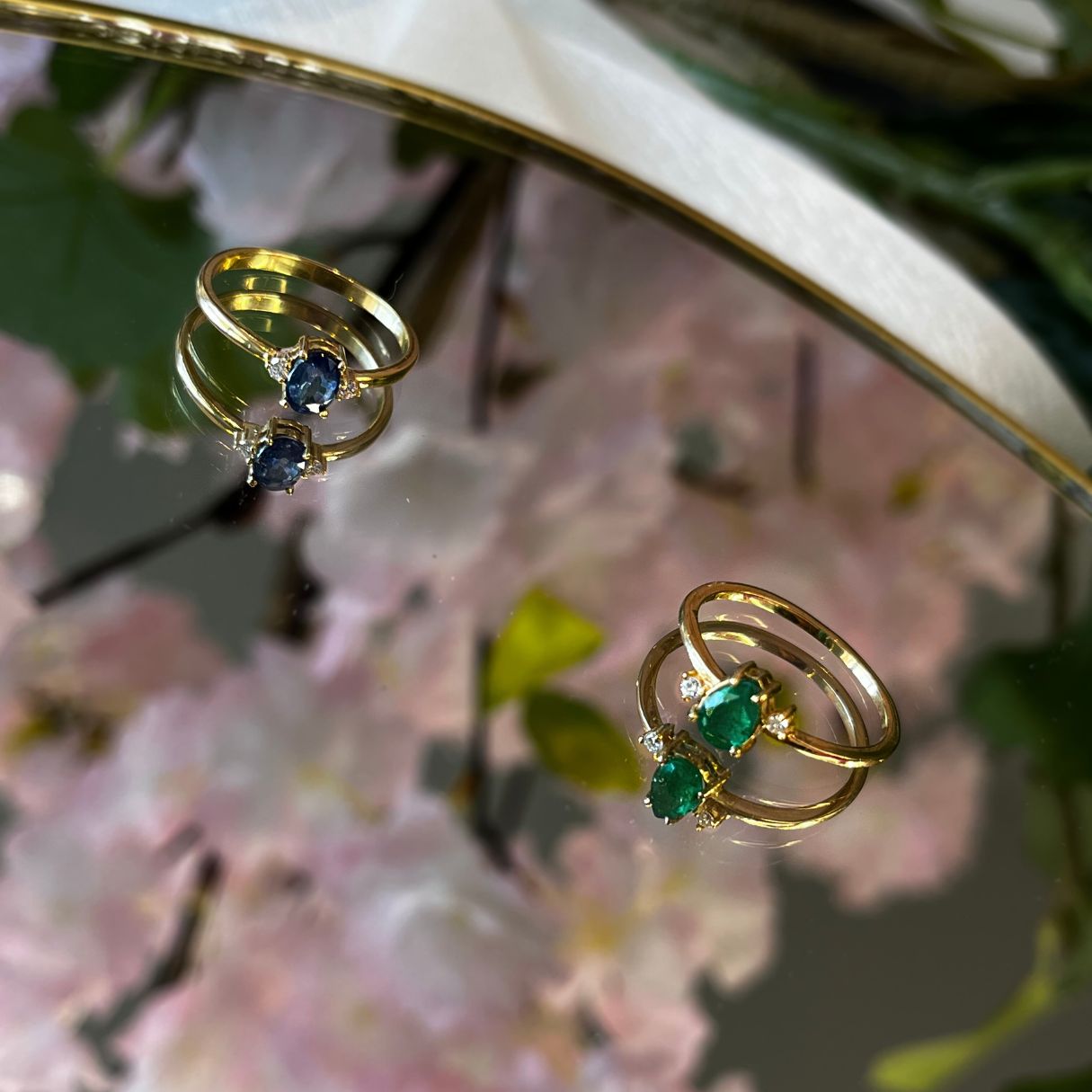 14k Solid Gold Emerald Diamond Ring - Drop of Wisdom