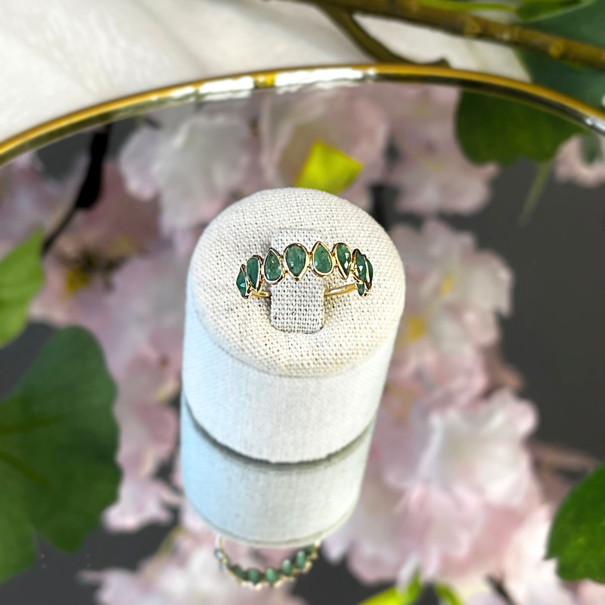 14k Solid Gold Emerald Ring - Petals of Wisdom