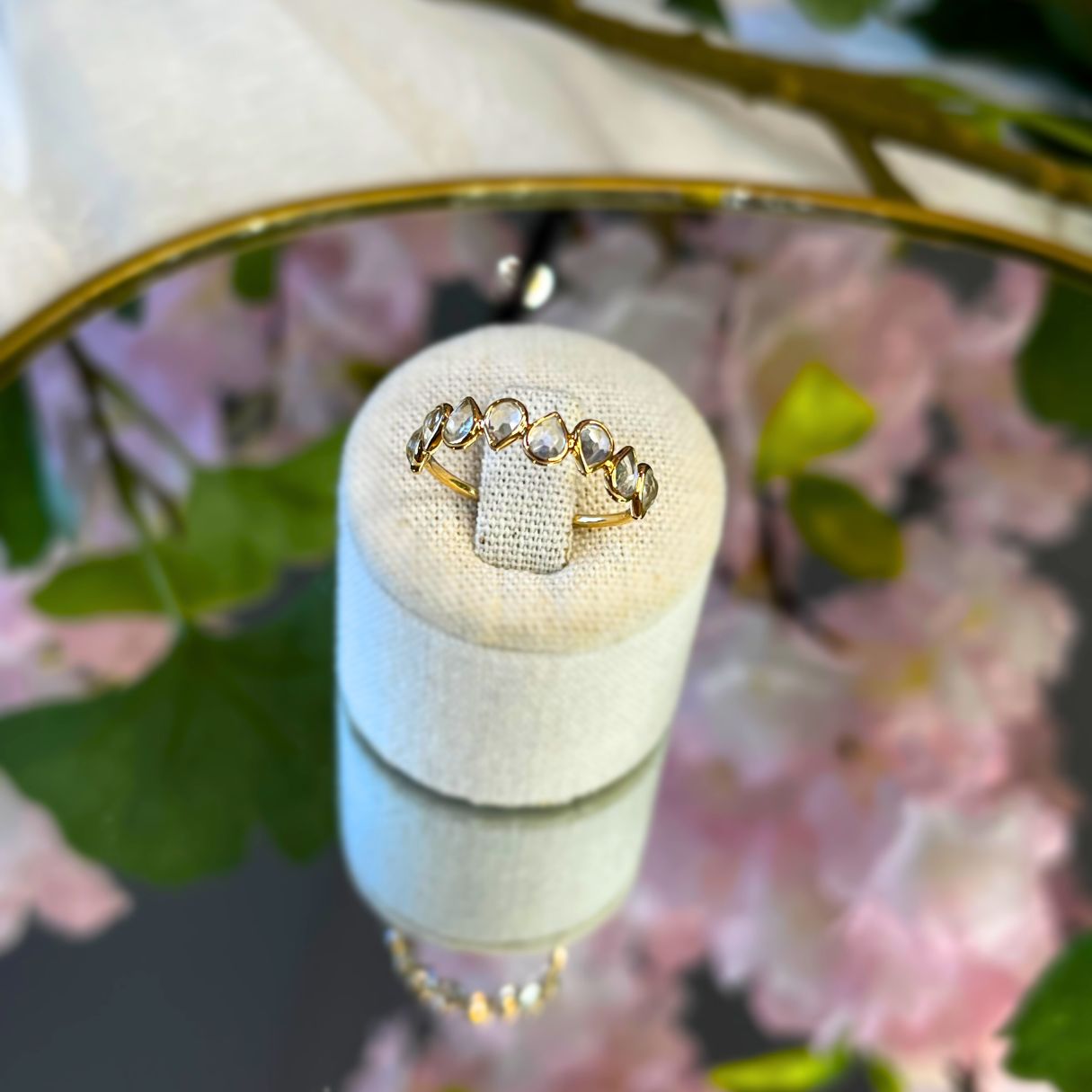 14k Solid Gold Moonstone Ring - Moonlit Petals