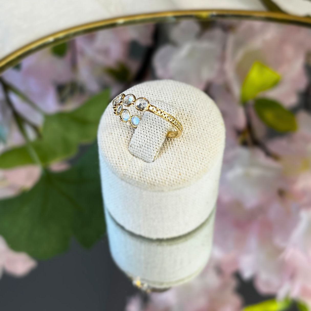 14k Solid Gold Moonstone & Diamonds Ring - Moonlit Treasure
