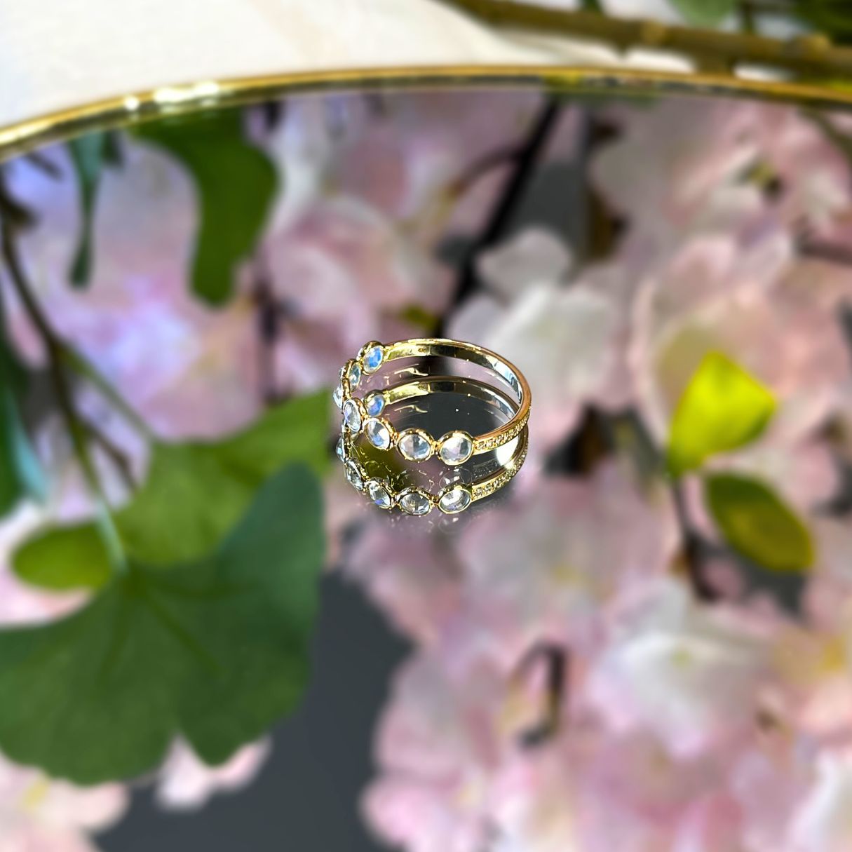 14k Solid Gold Moonstone & Diamonds Ring - Moonlit Treasure