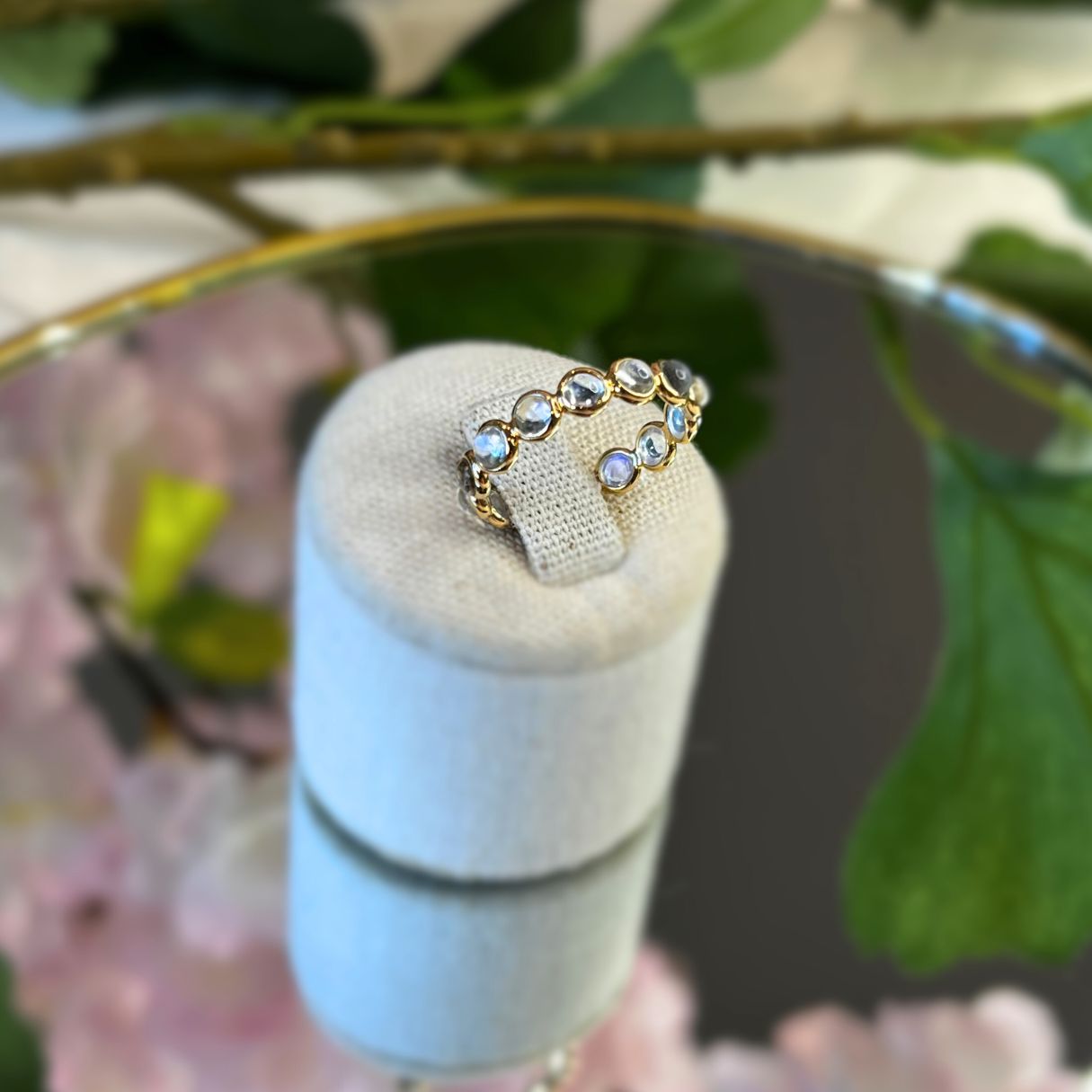 14k Solid Gold Moonstone Ring - Moonlight Circle