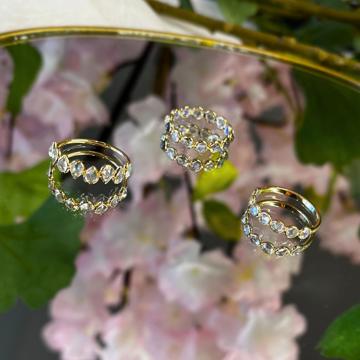 14k Solid Gold Moonstone & Diamonds Ring - Moonlit Treasure