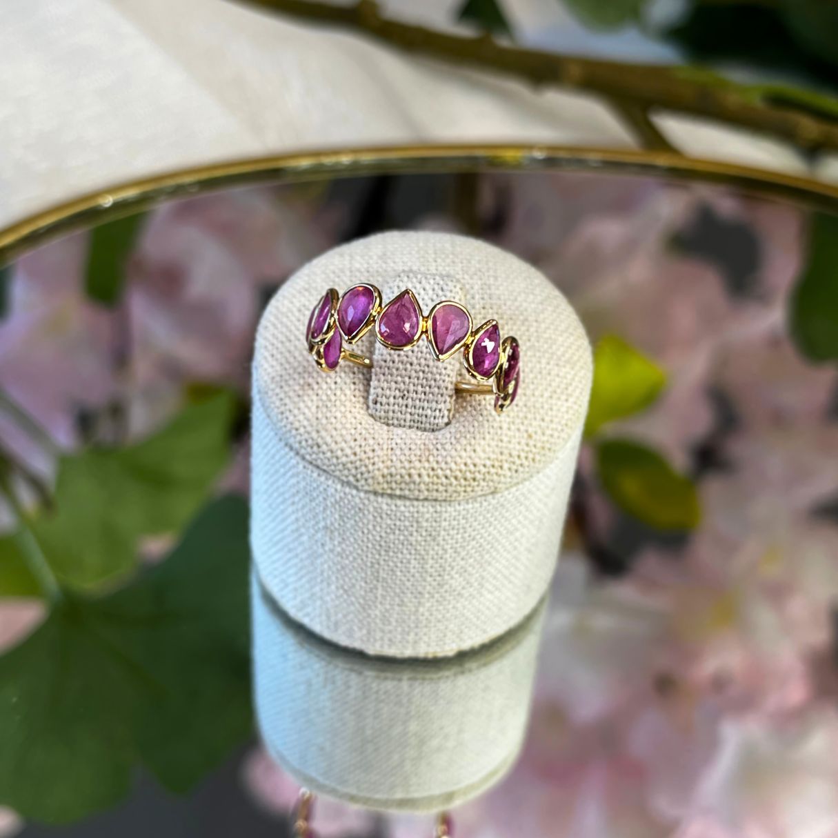 14k Solid Gold Ruby Ring - Burning Petals