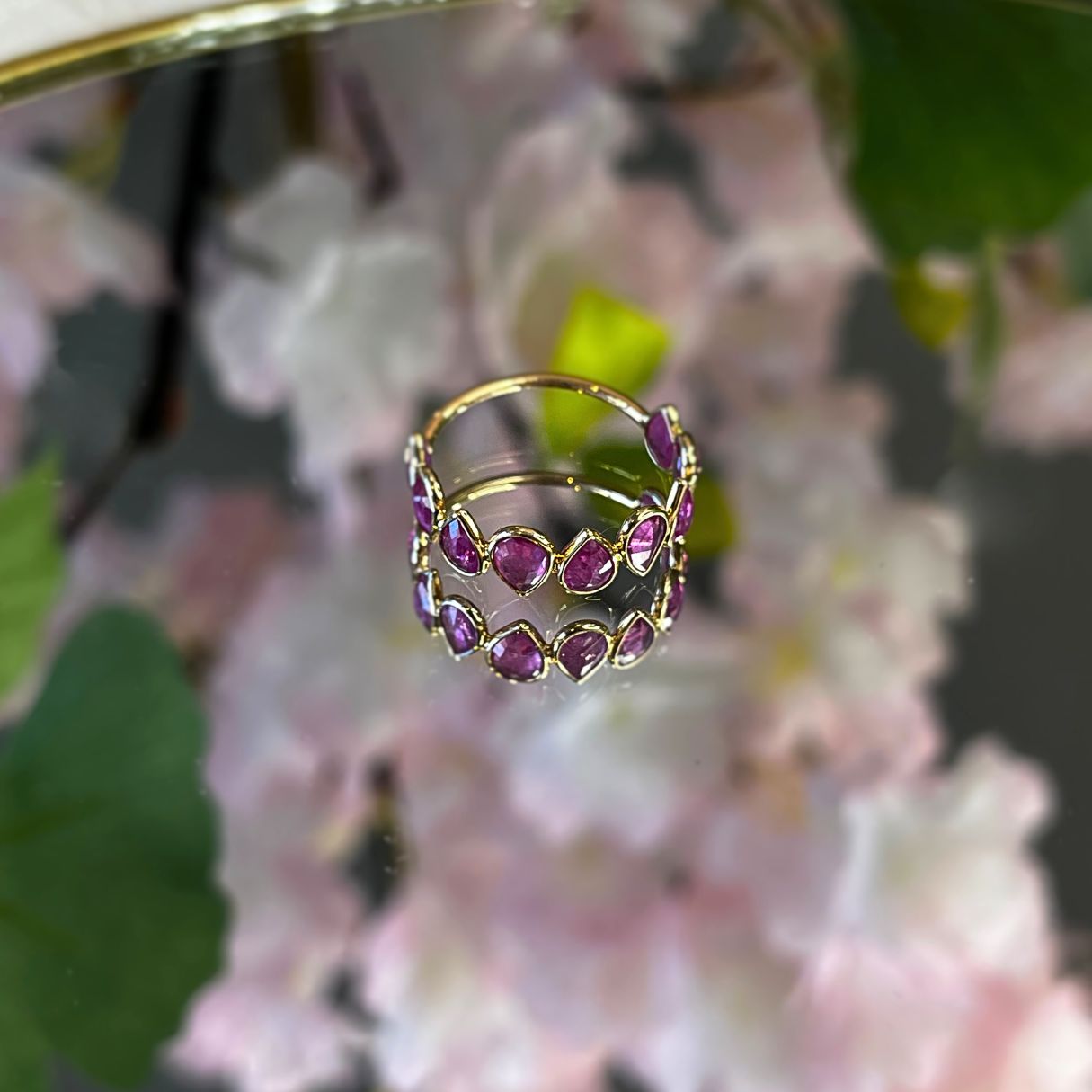 14k Solid Gold Ruby Ring - Burning Petals