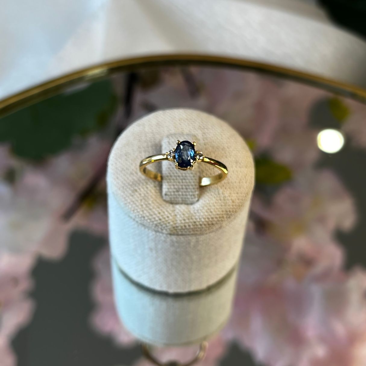 14k Solid Gold Blue Sapphire & Diamonds Ring - Midnight Light