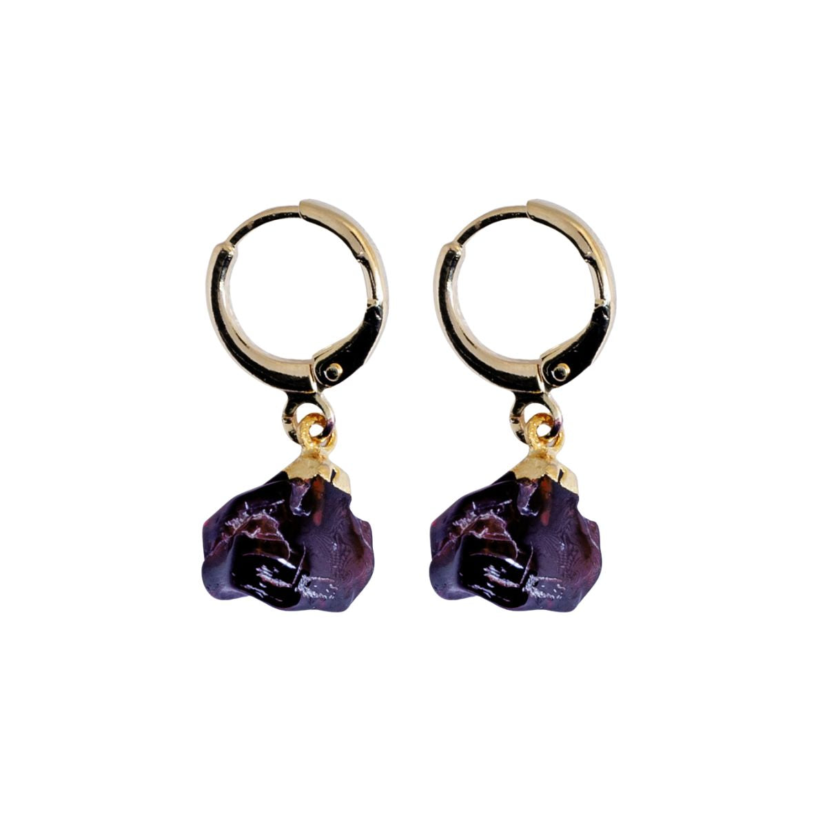 Garnet - Raw Hoop Earrings - Gold Plated