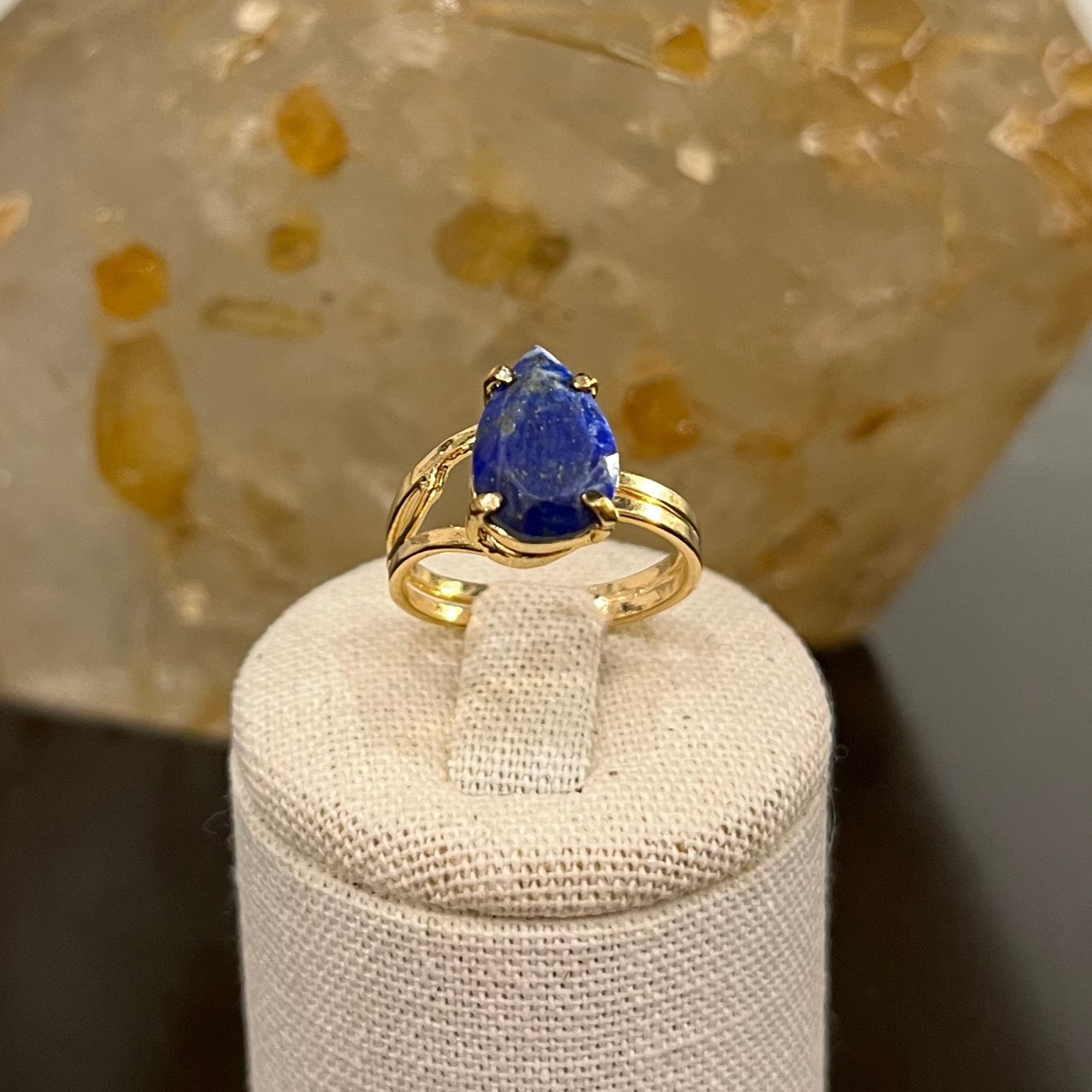 Lapis Lazuli Adjustable Ring - Gold Plated