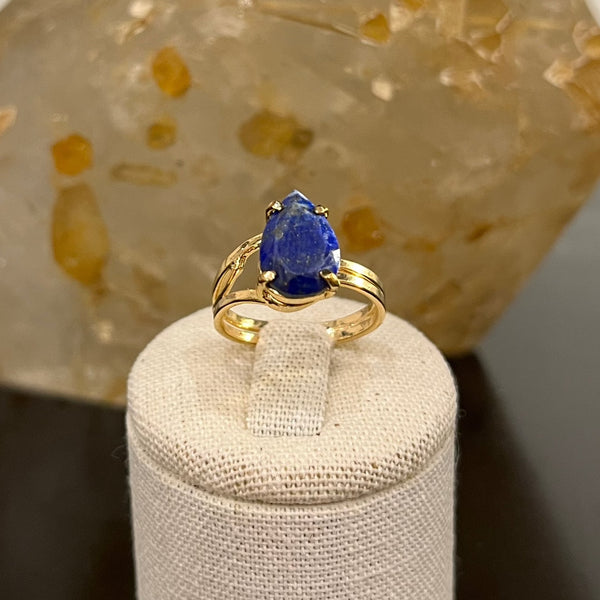 Lapis Lazuli Adjustable Ring - 18k Gold Plated