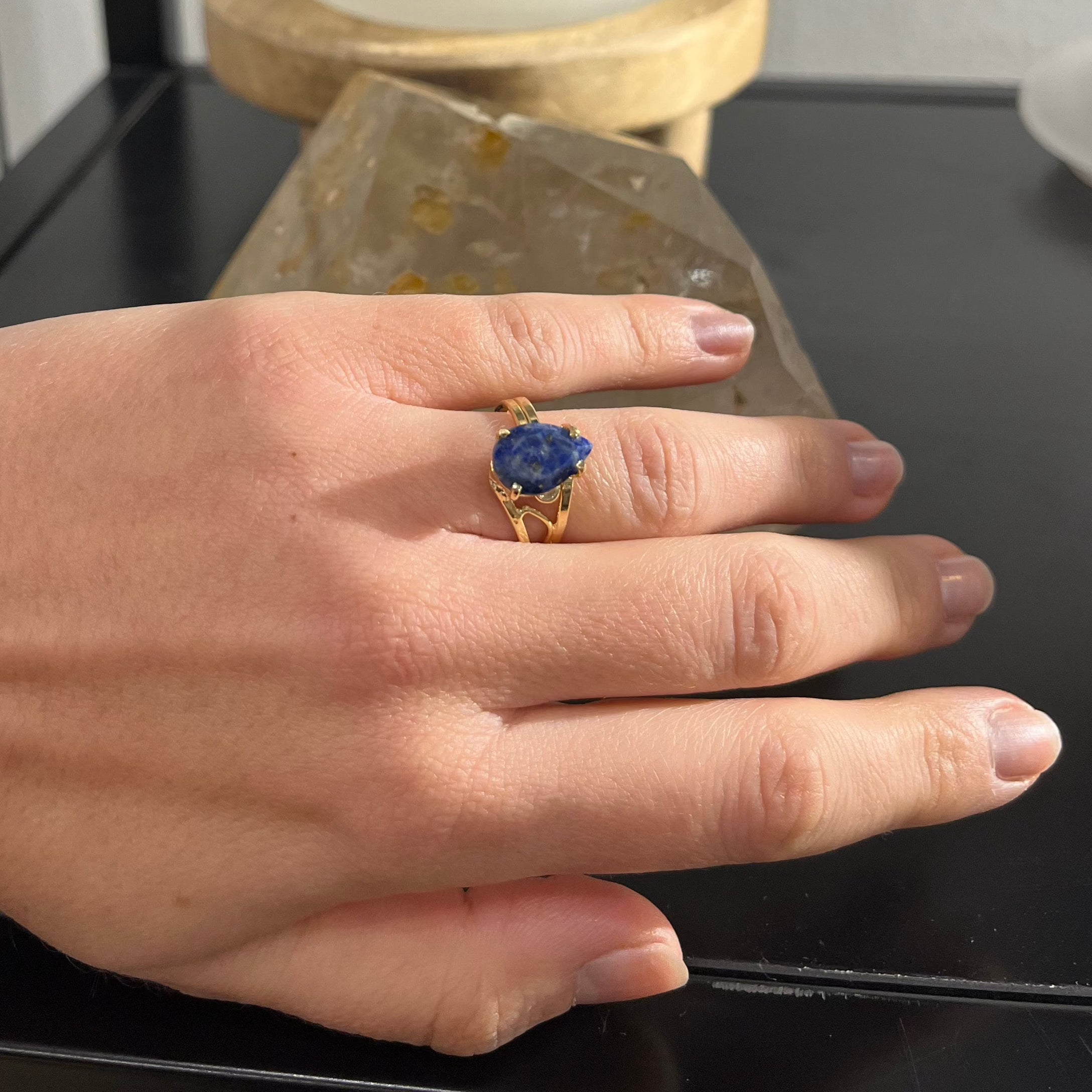 Lapis Lazuli Adjustable Ring - Gold Plated