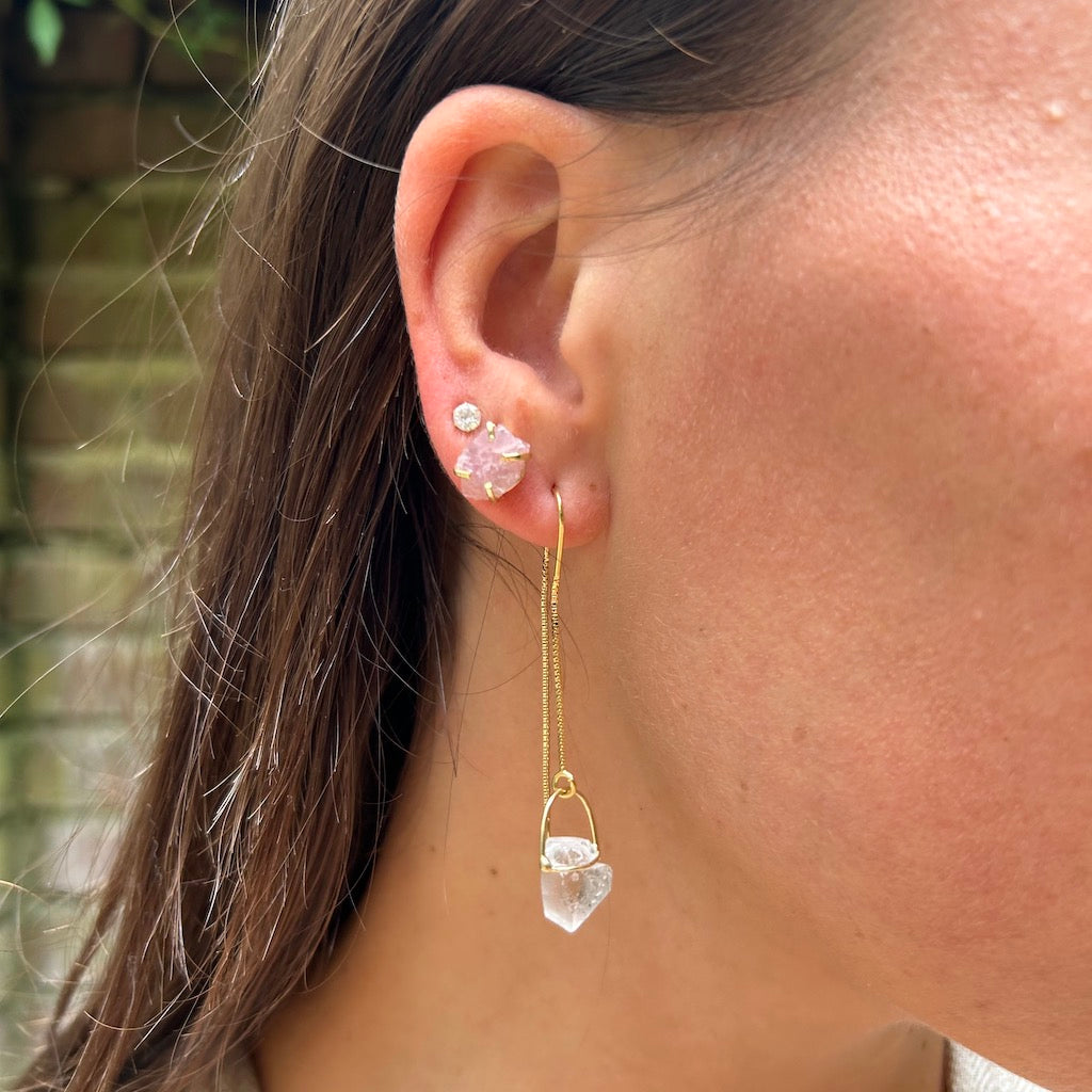 Rose Quartz - Threaded Earrings - Gold Plated