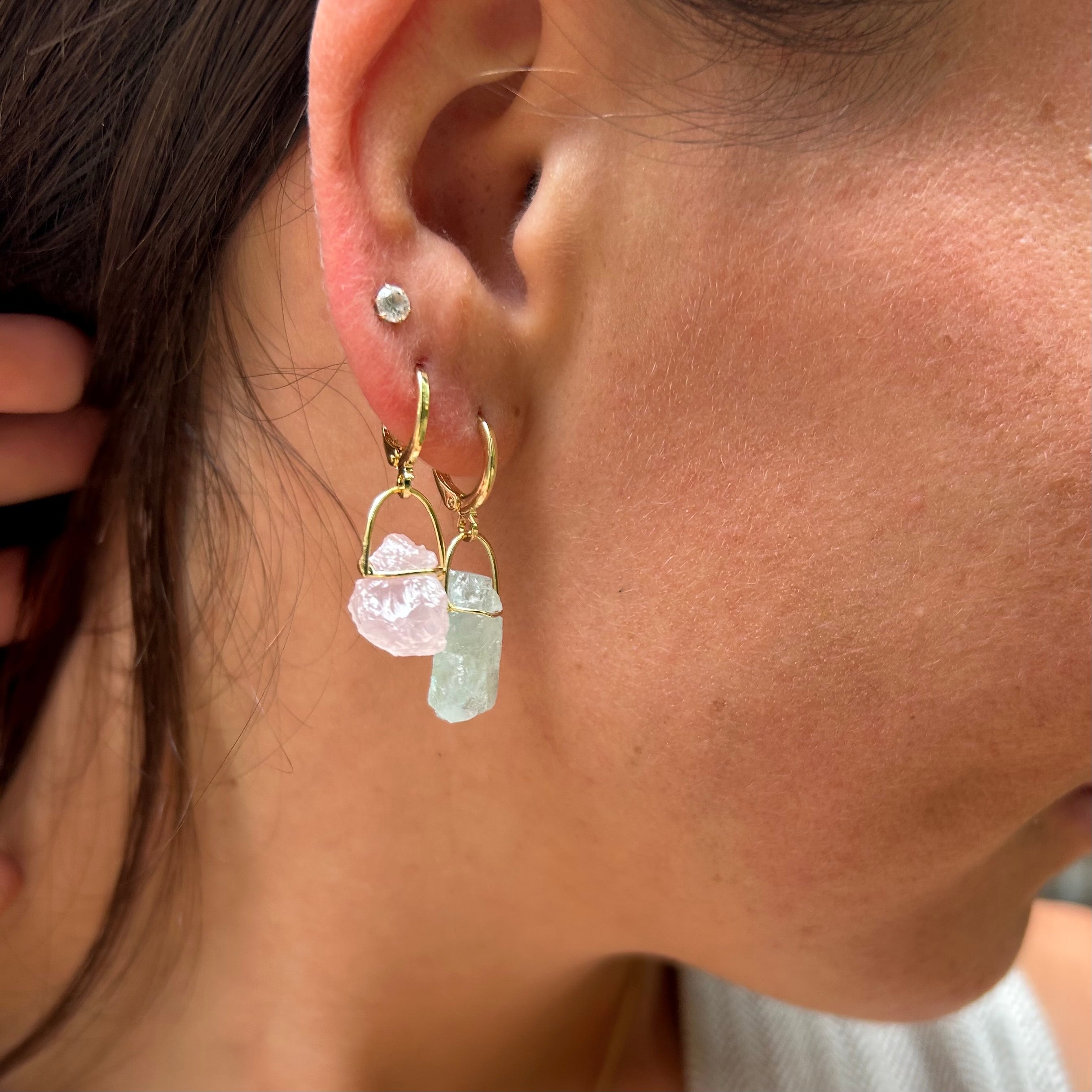 Pink Tourmaline - Hoops Lollipop - Gold Plated