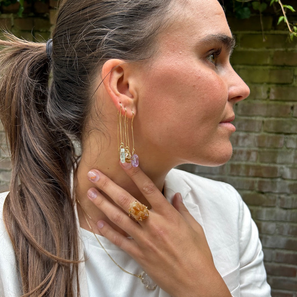 Rose Quartz - Threaded Earrings - Gold Plated