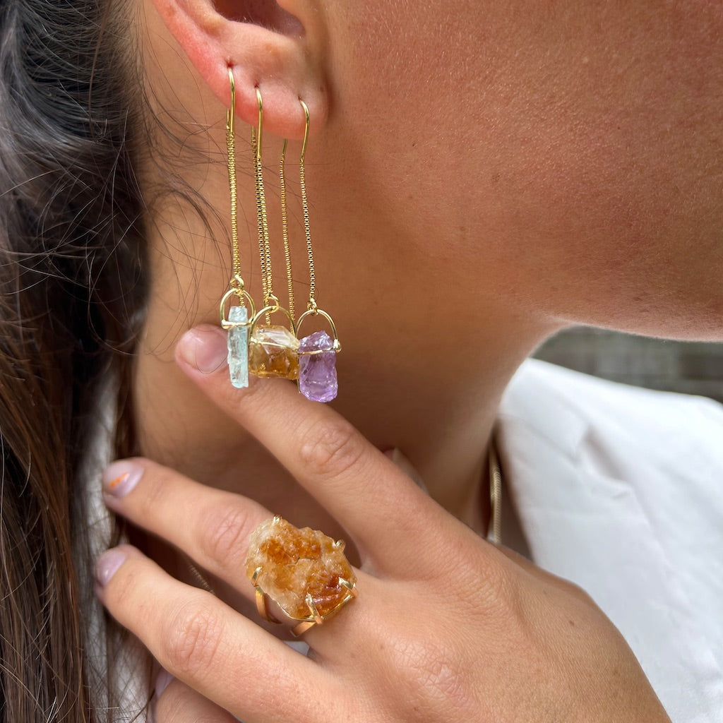 Pink Tourmaline - Threaded Earrings - Gold Plated