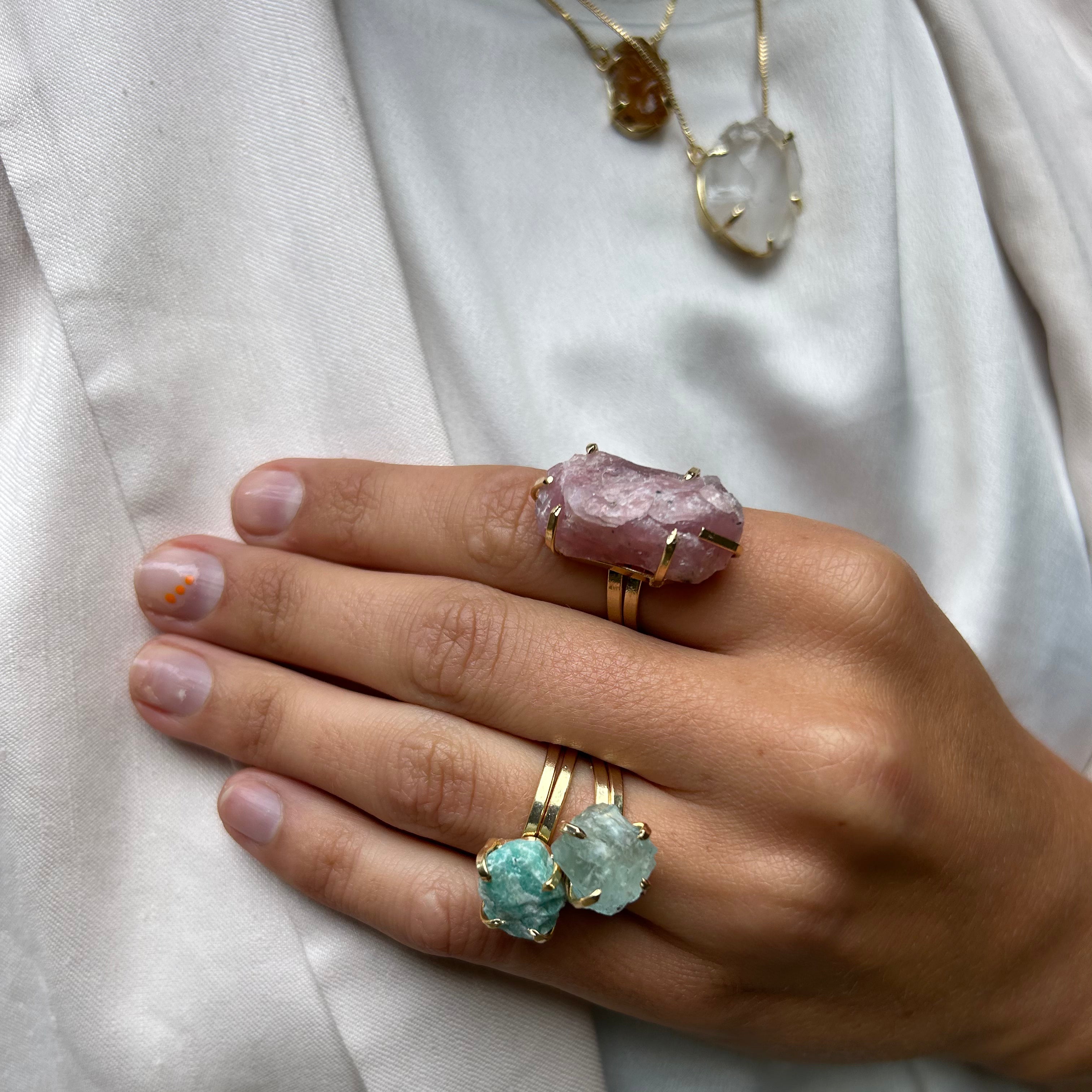 Big Rose Quartz - Lollipop Ring - Gold Plated