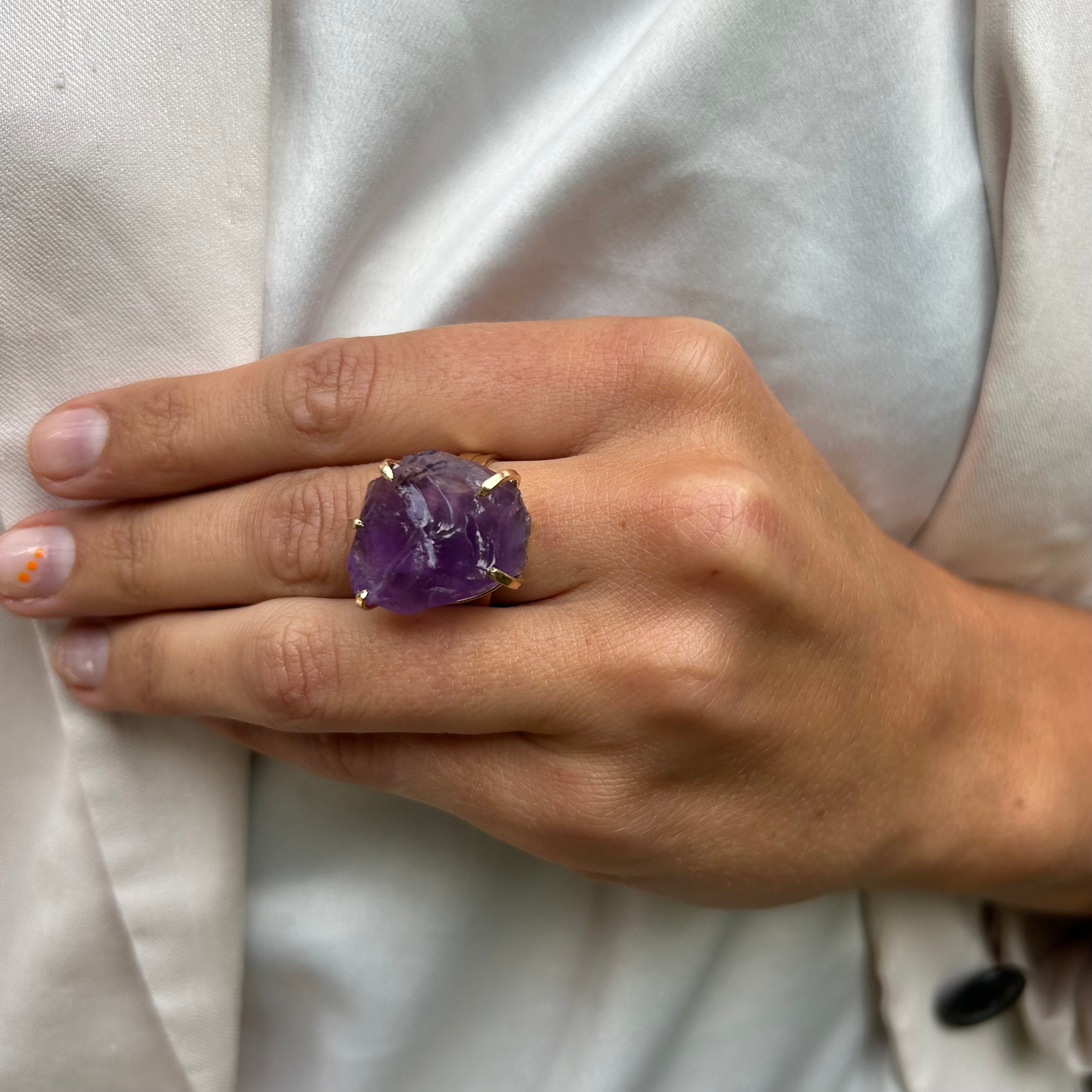 Big Amethyst - Lollipop Ring - Gold Plated