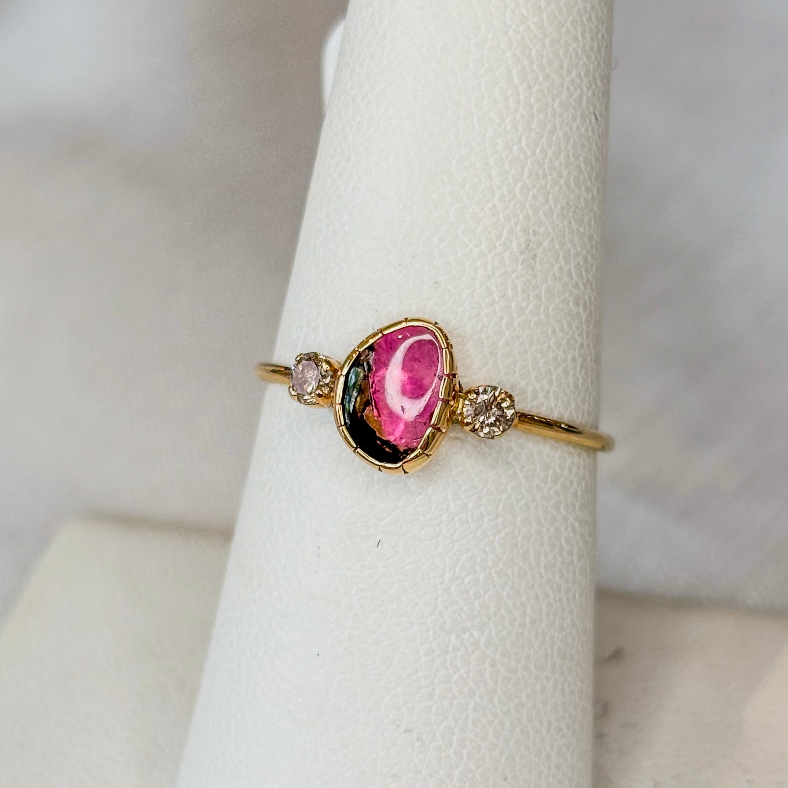 Watermelon Tourmaline Ring - Diamonds 18k Solid Gold