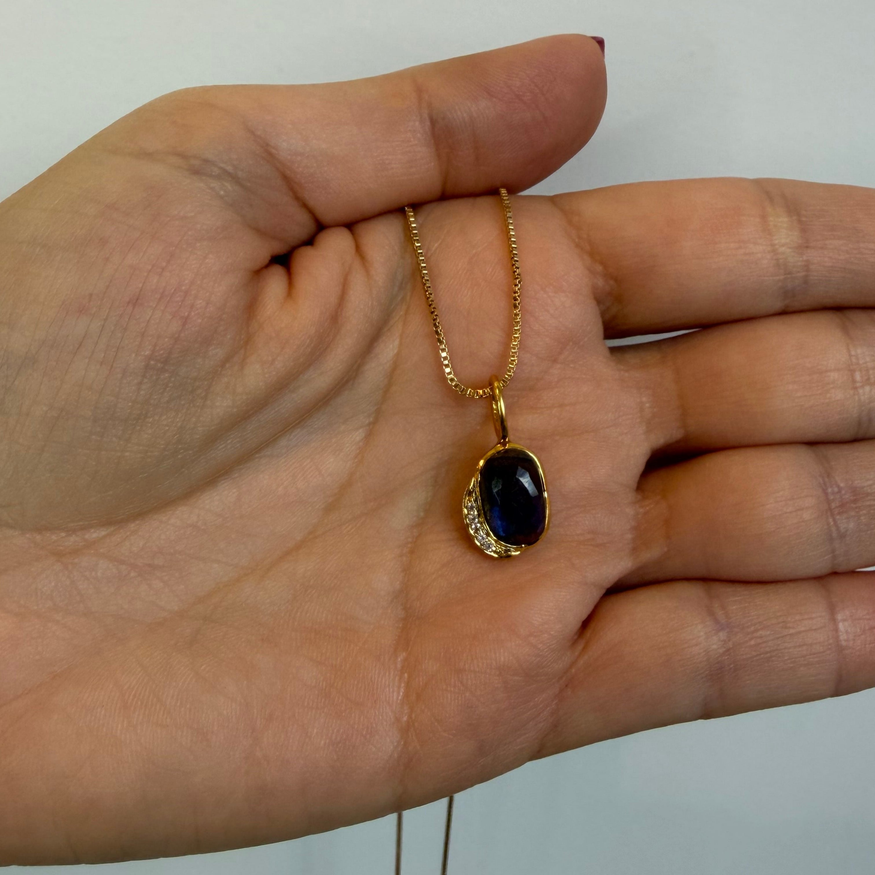 Labradorite & White Topaz - Pendant - Sterling Silver Gold Plated - Mystic Star