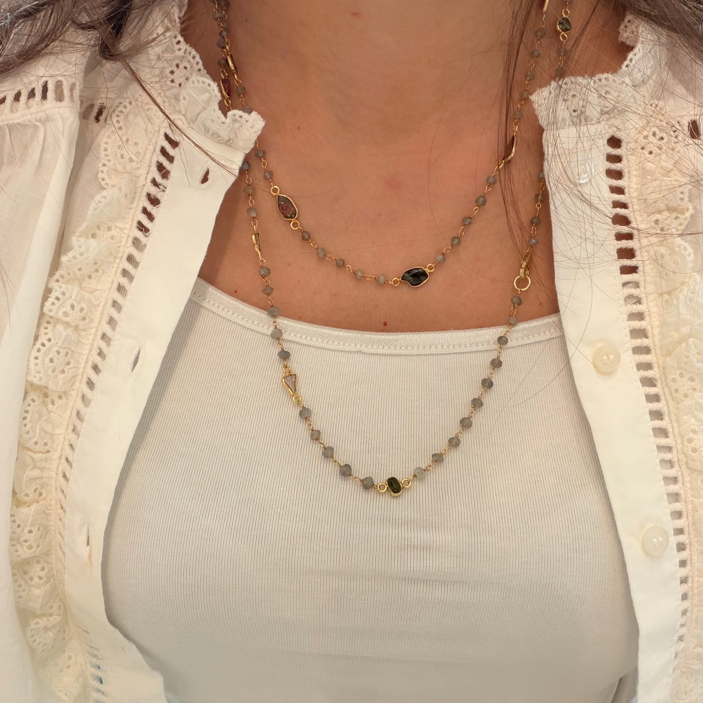 Necklace Labradorite and Tourmalines