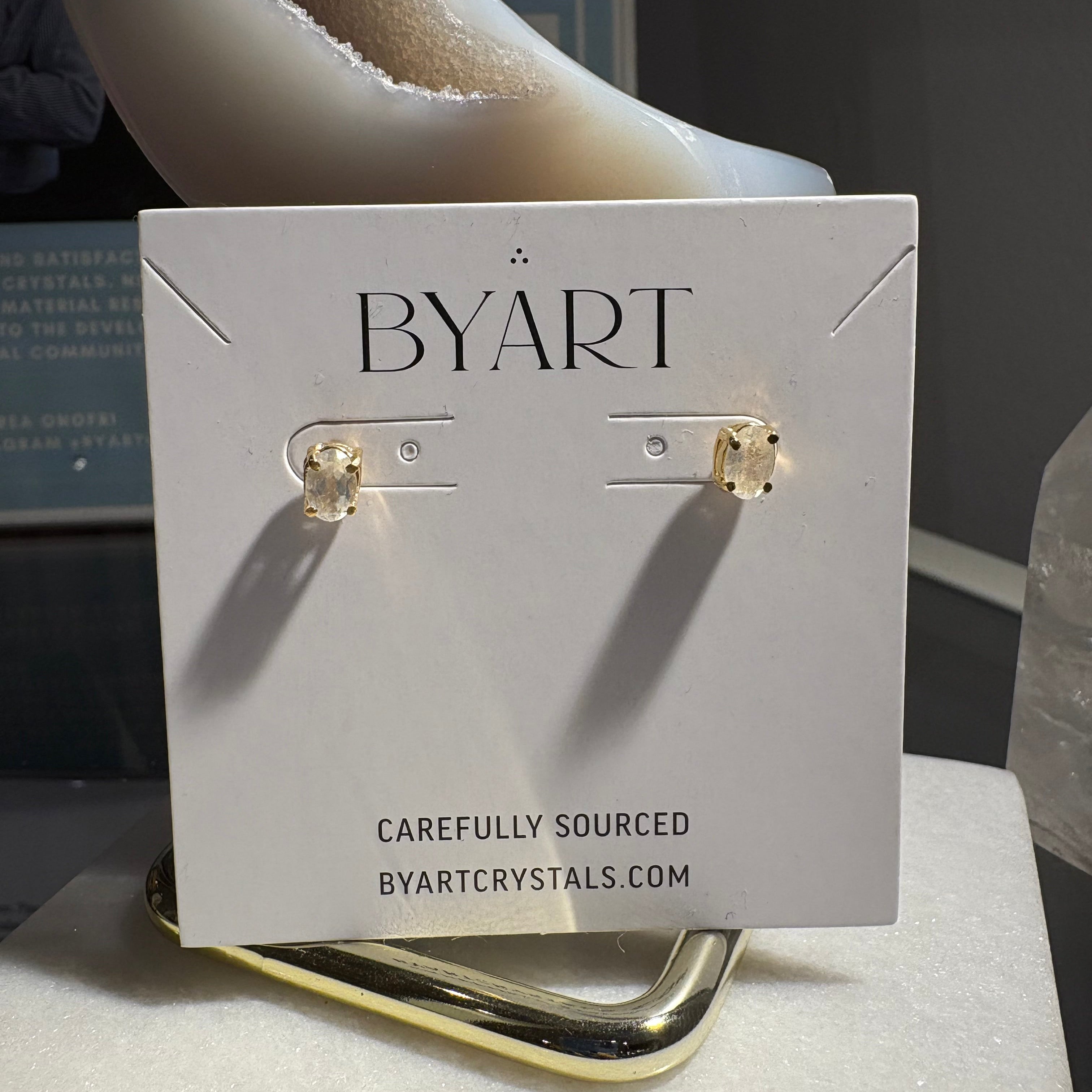 Moonstone Faceted Earrings - Gold Plated