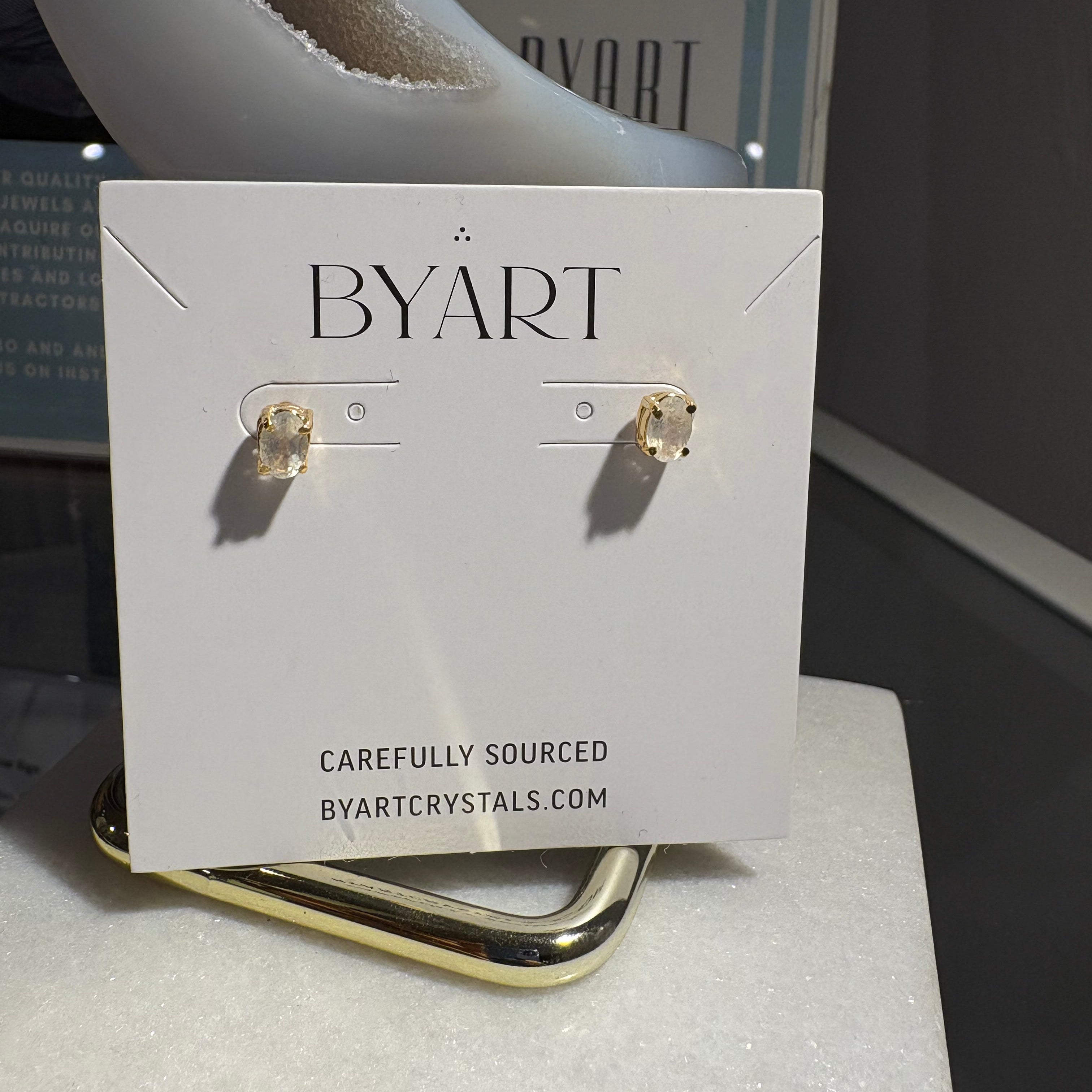 Moonstone Faceted Earrings - Gold Plated