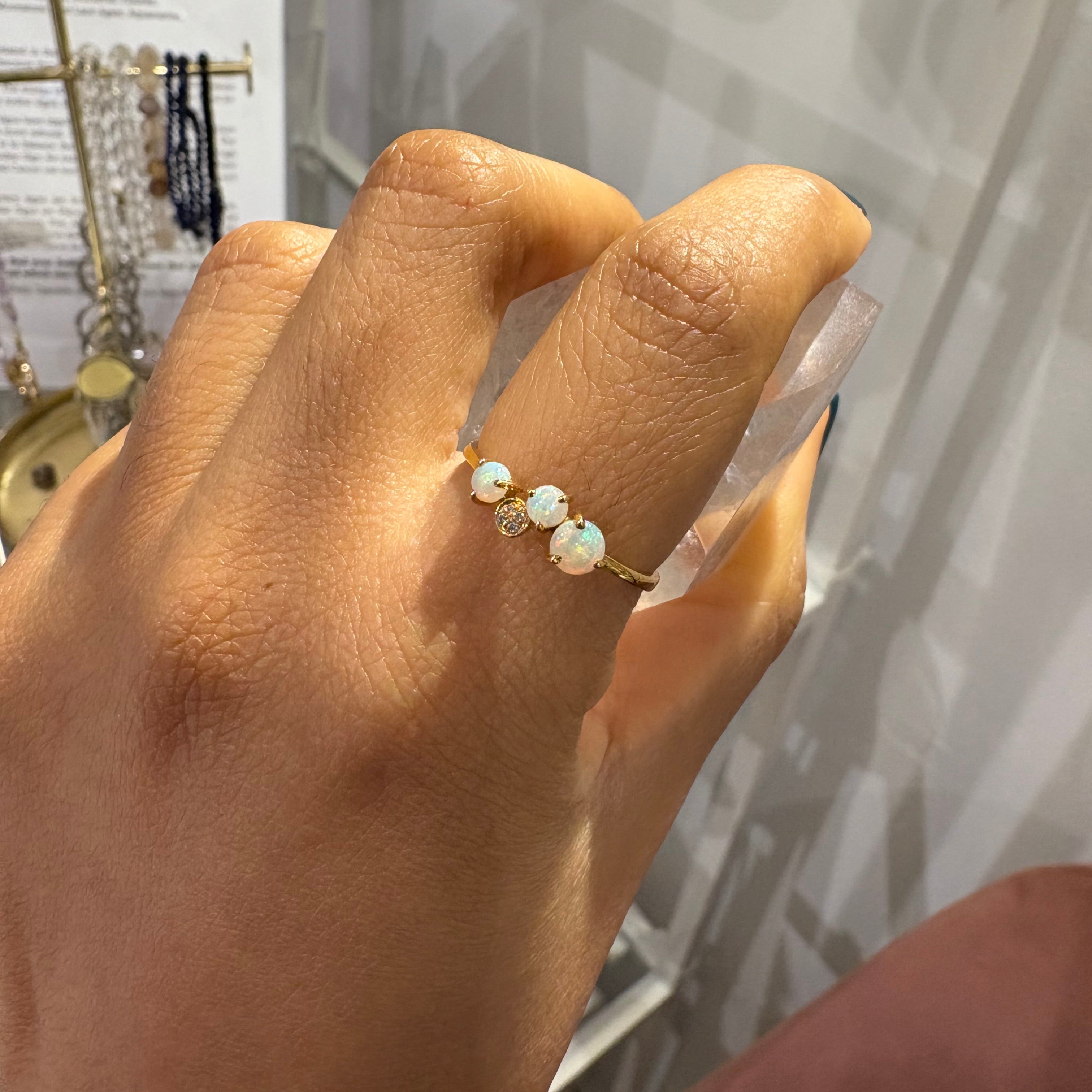 Opal & Diamond Ring - Triple Opal - 1.40g - 18k Solid Gold