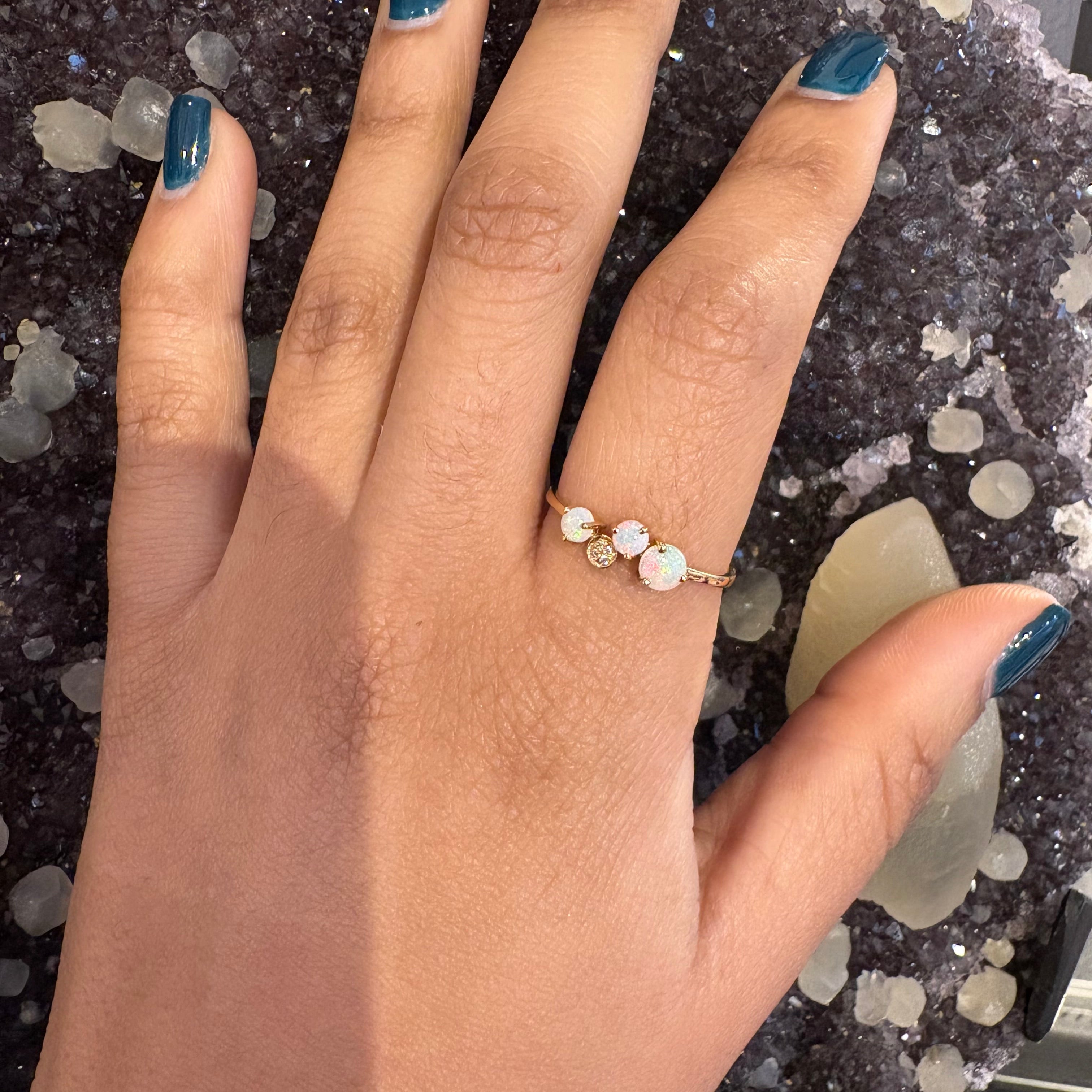 Opal & Diamond Ring - Triple Opal - 1.40g - 18k Solid Gold