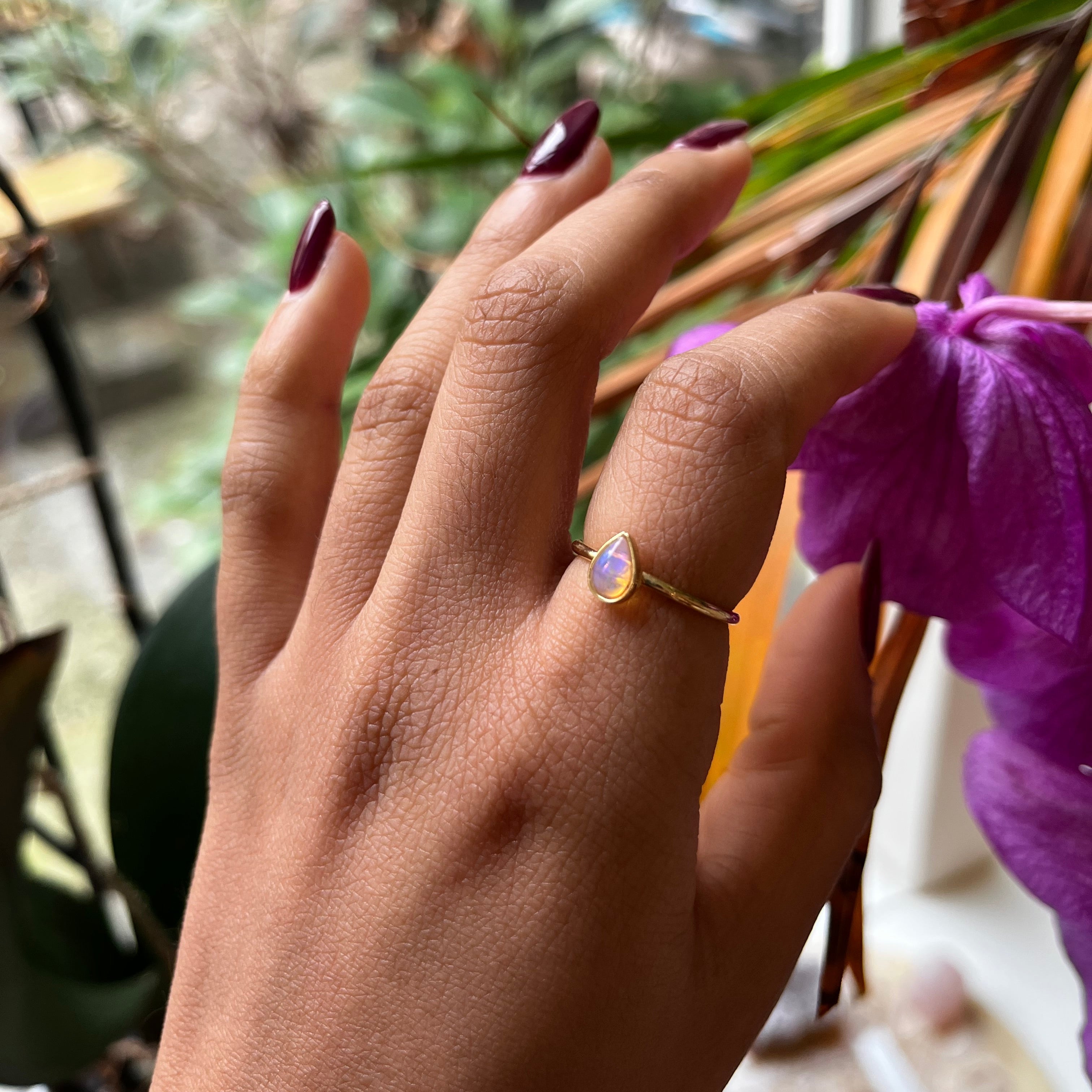 Opal Drop Ring - Gold Silver Plated