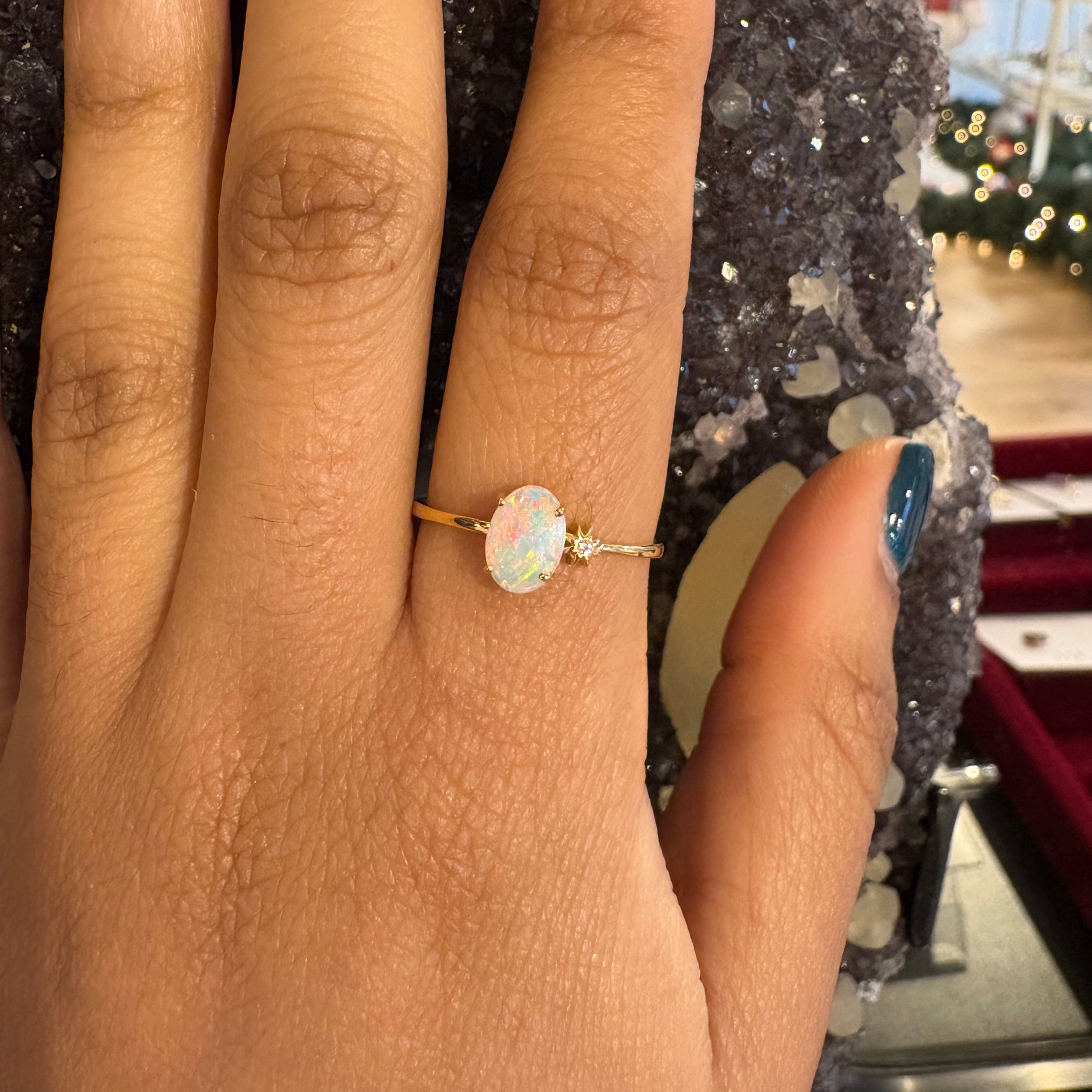 Opal and Diamonds ring 18k solid gold