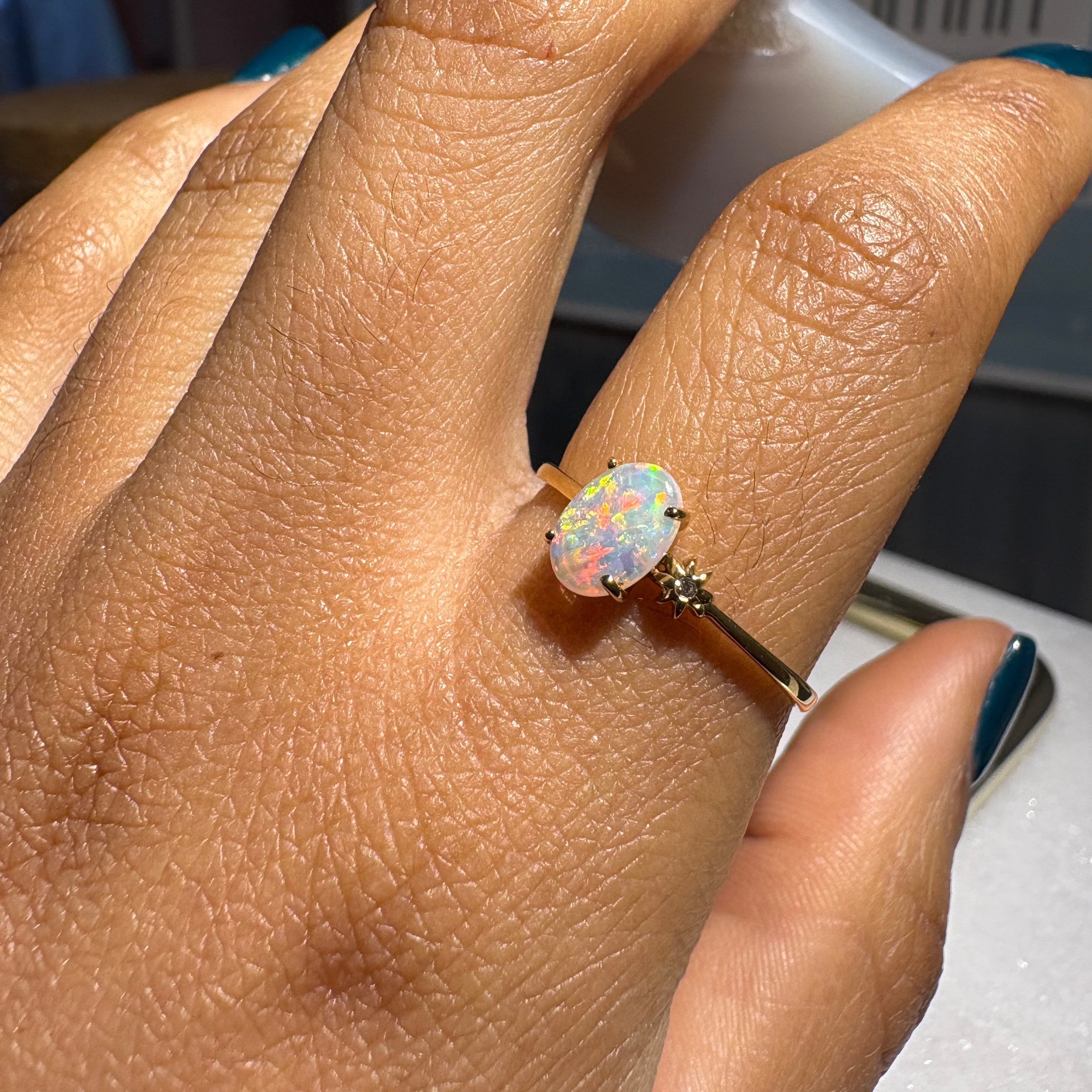 Opal and Diamonds ring 18k solid gold