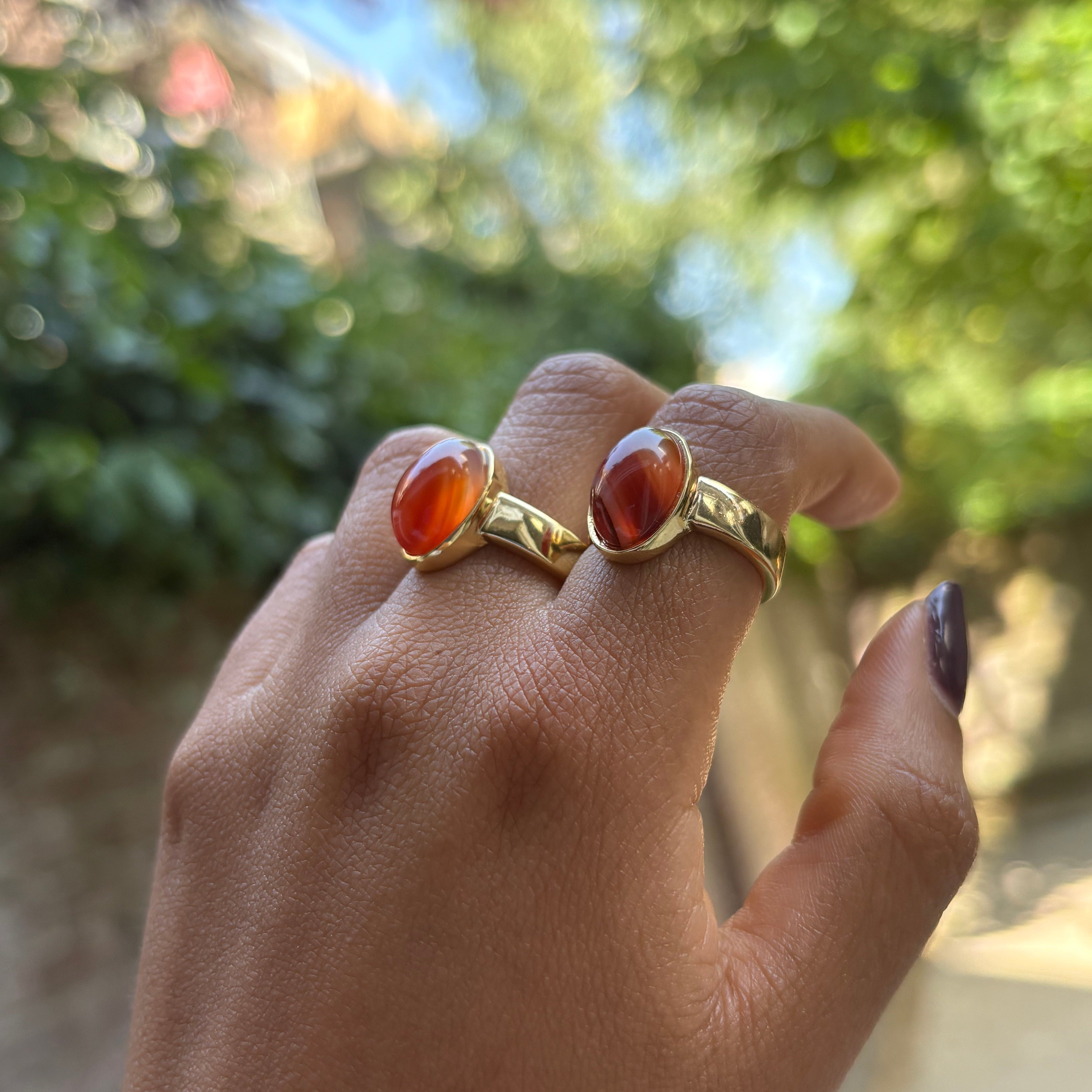 Orange Agate - Oval Ring - Gold Plated