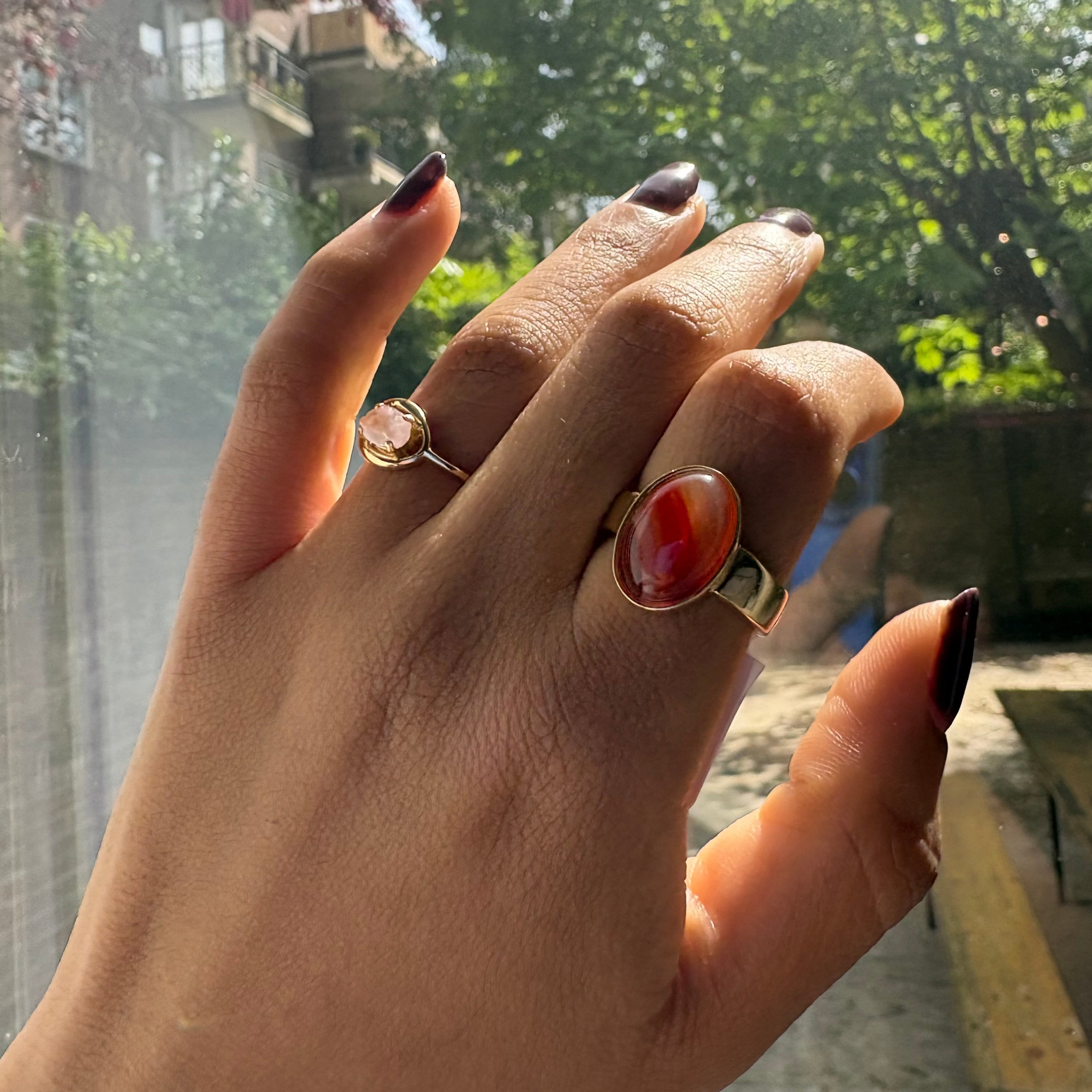 Orange Agate - Oval Ring - Gold Plated