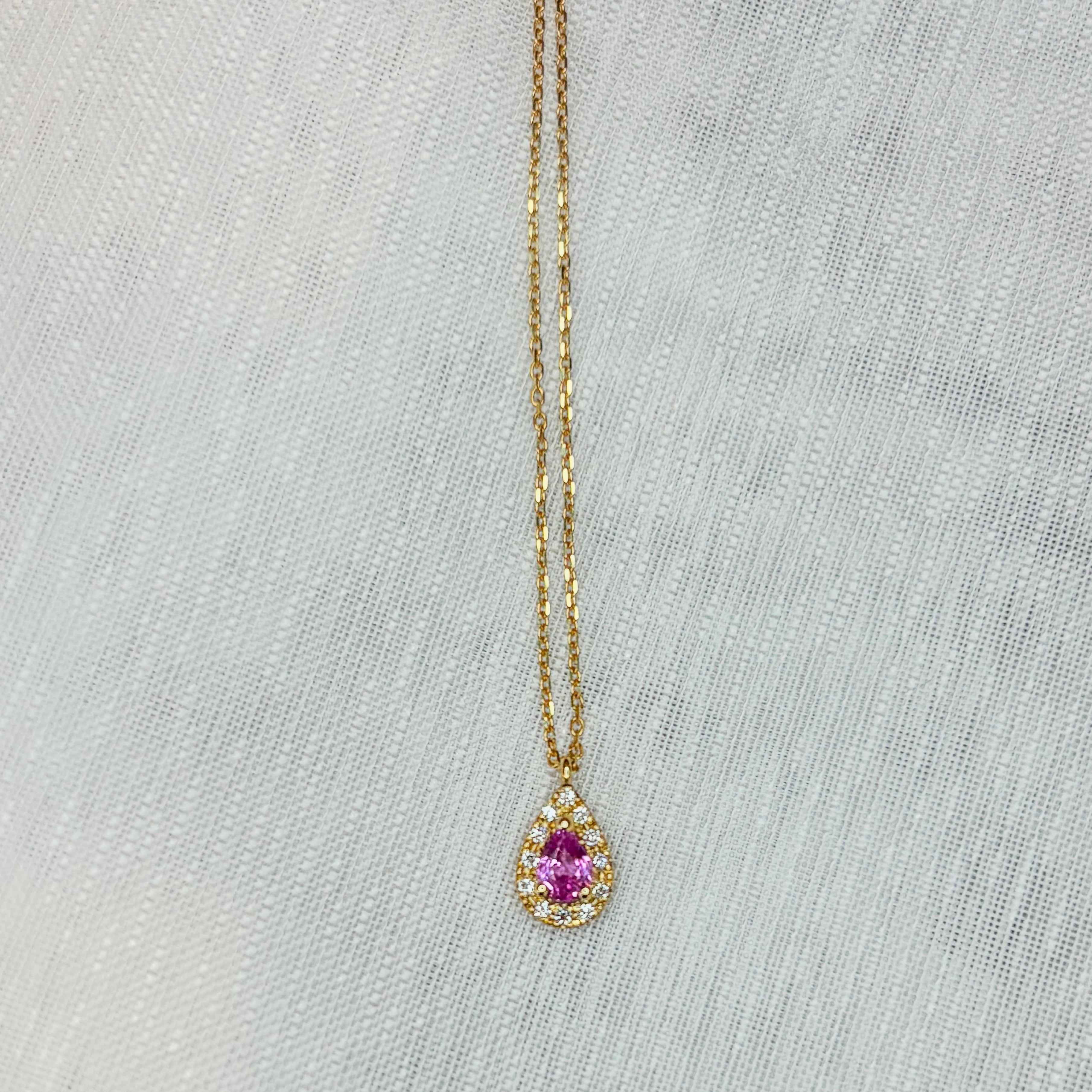 Pink Sapphire & Diamond Necklace - Solid Gold 18k