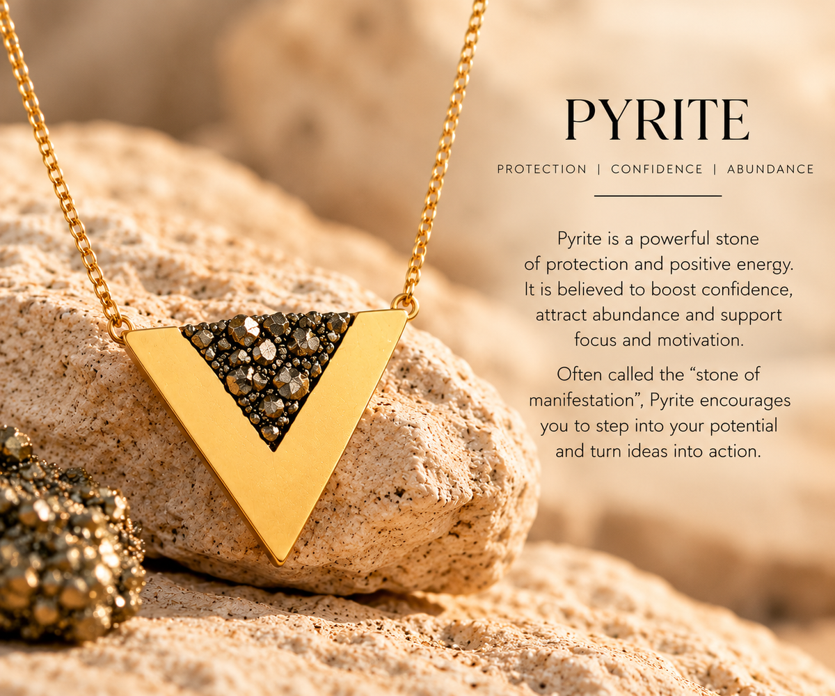 Pyrite - Triangle Necklace - Gold Plated