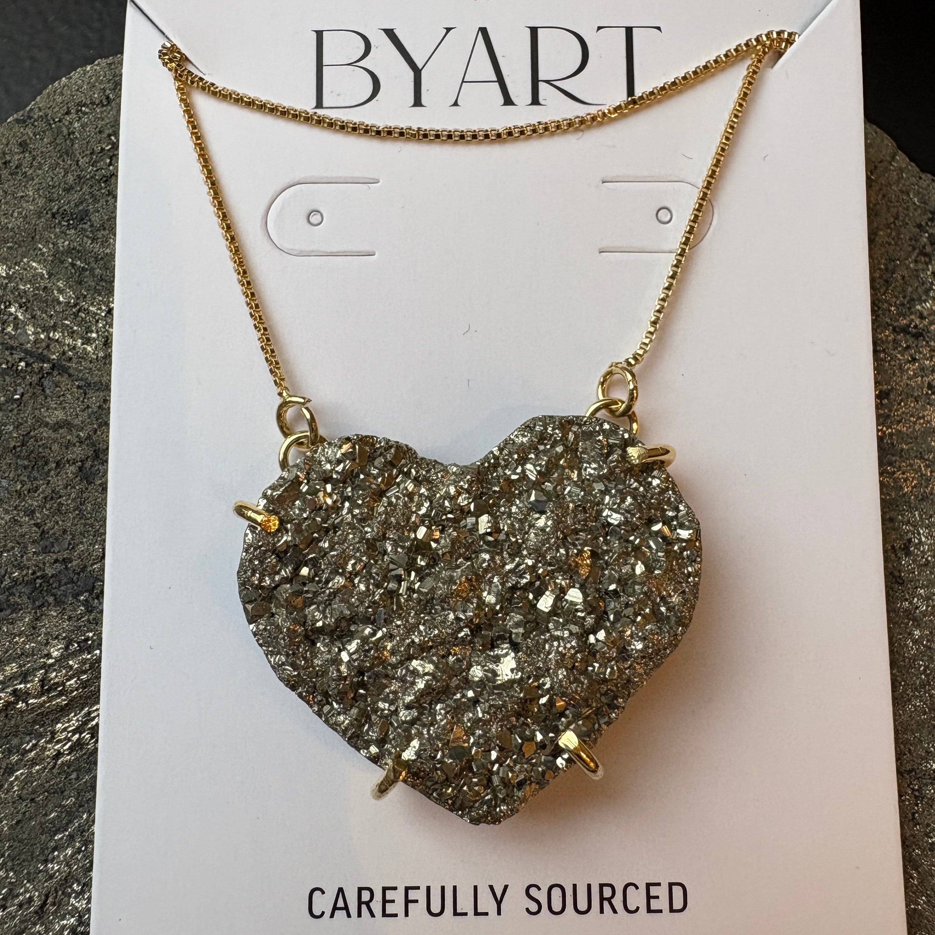 Pyrite - Heart Shaped Necklace - Gold Plated