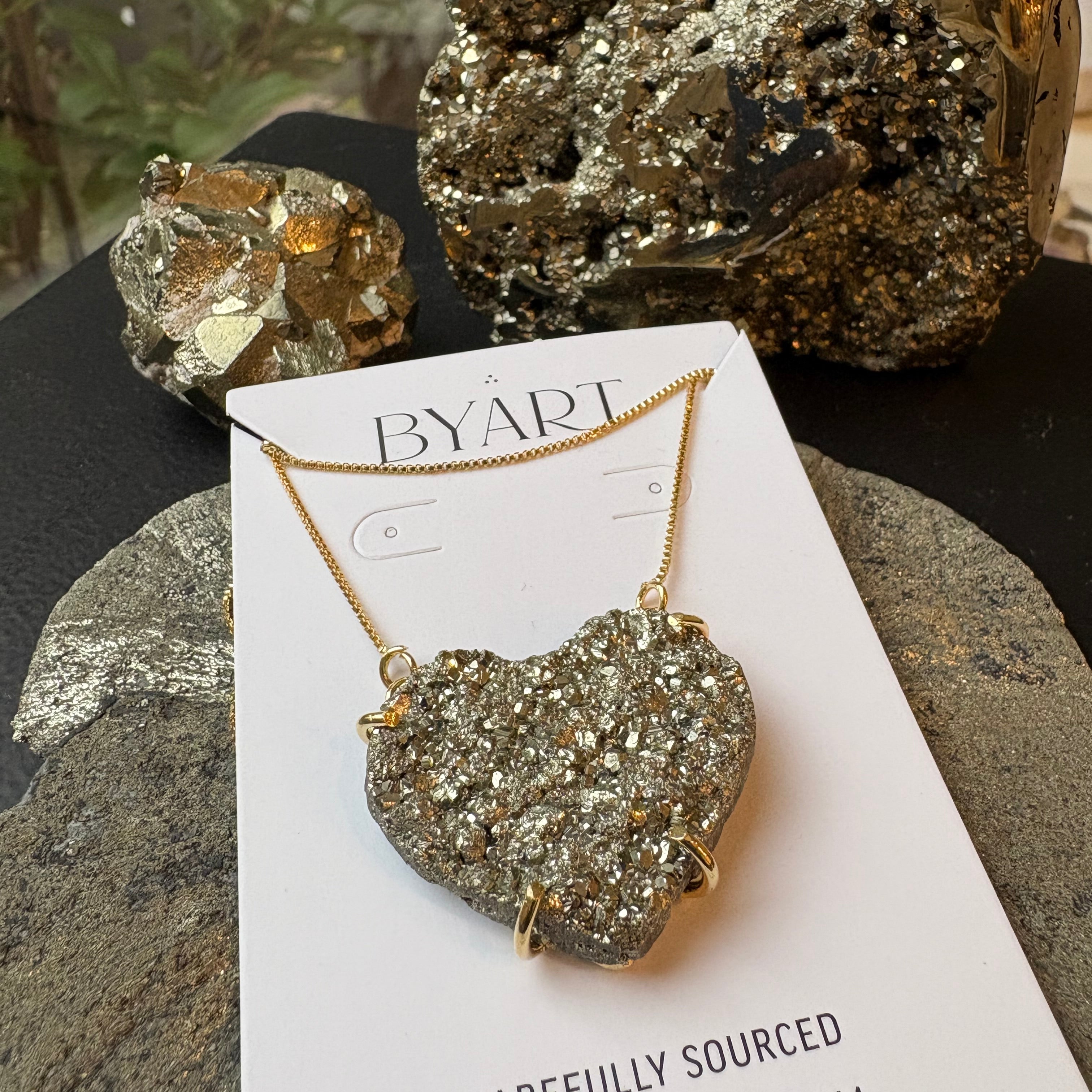 Pyrite - Heart Shaped Necklace - Gold Plated