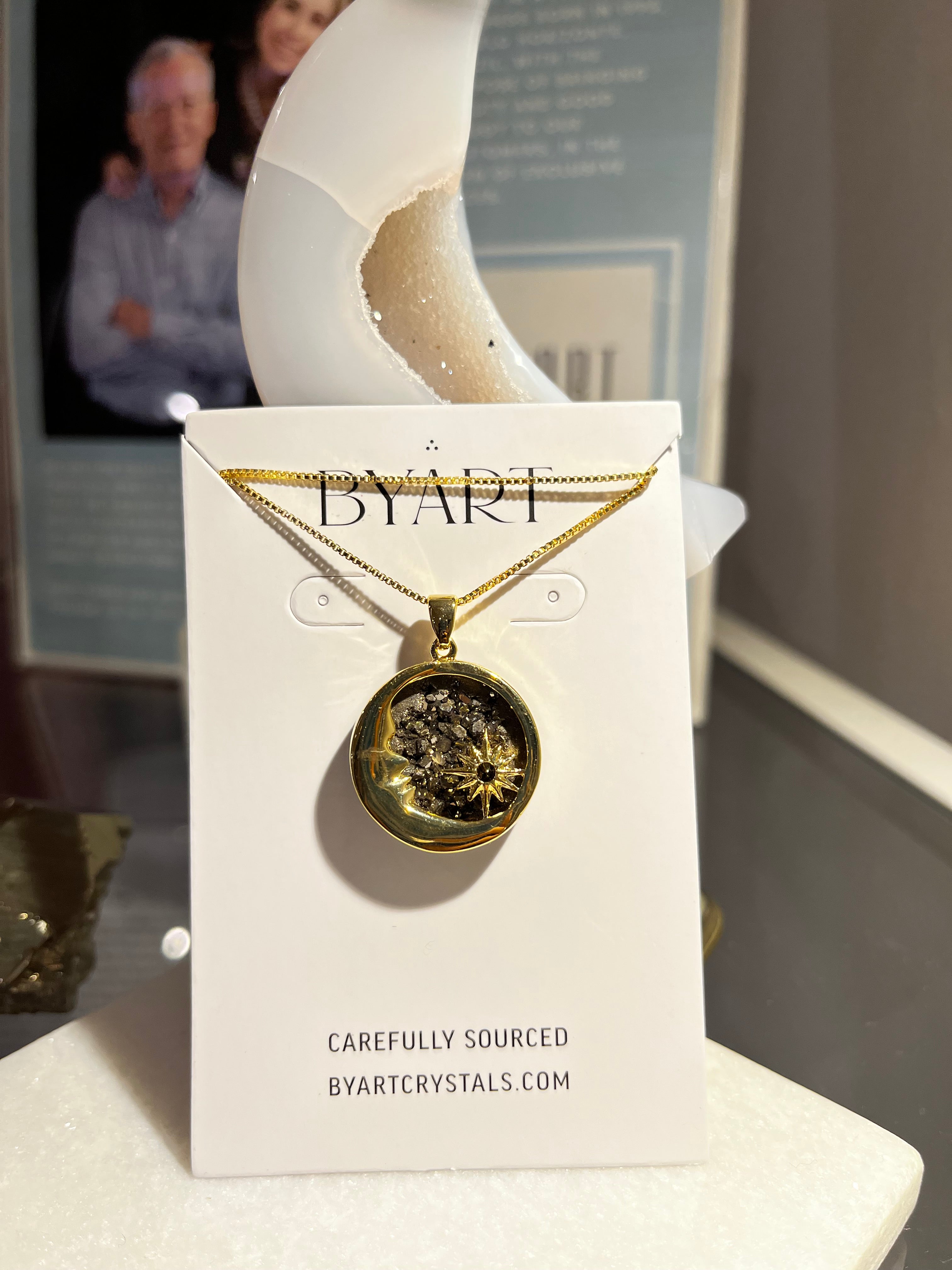 Pyrite - Moon Necklace - Gold Plated